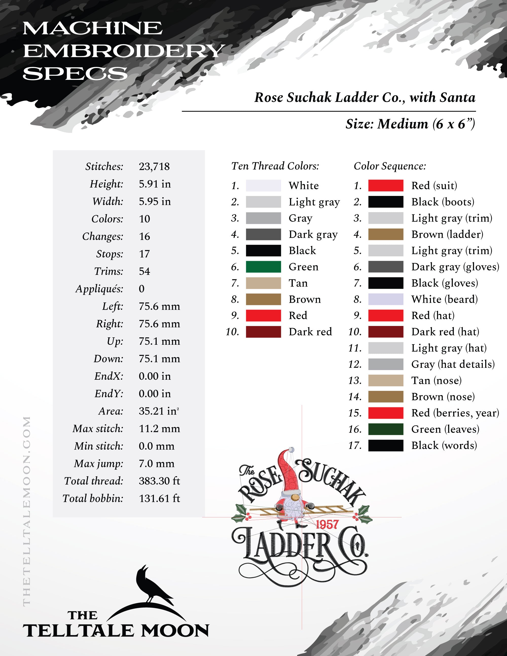 Embroidery: Christmas Ladder Company (Five Sizes between 5 and 9 Inches Wide)