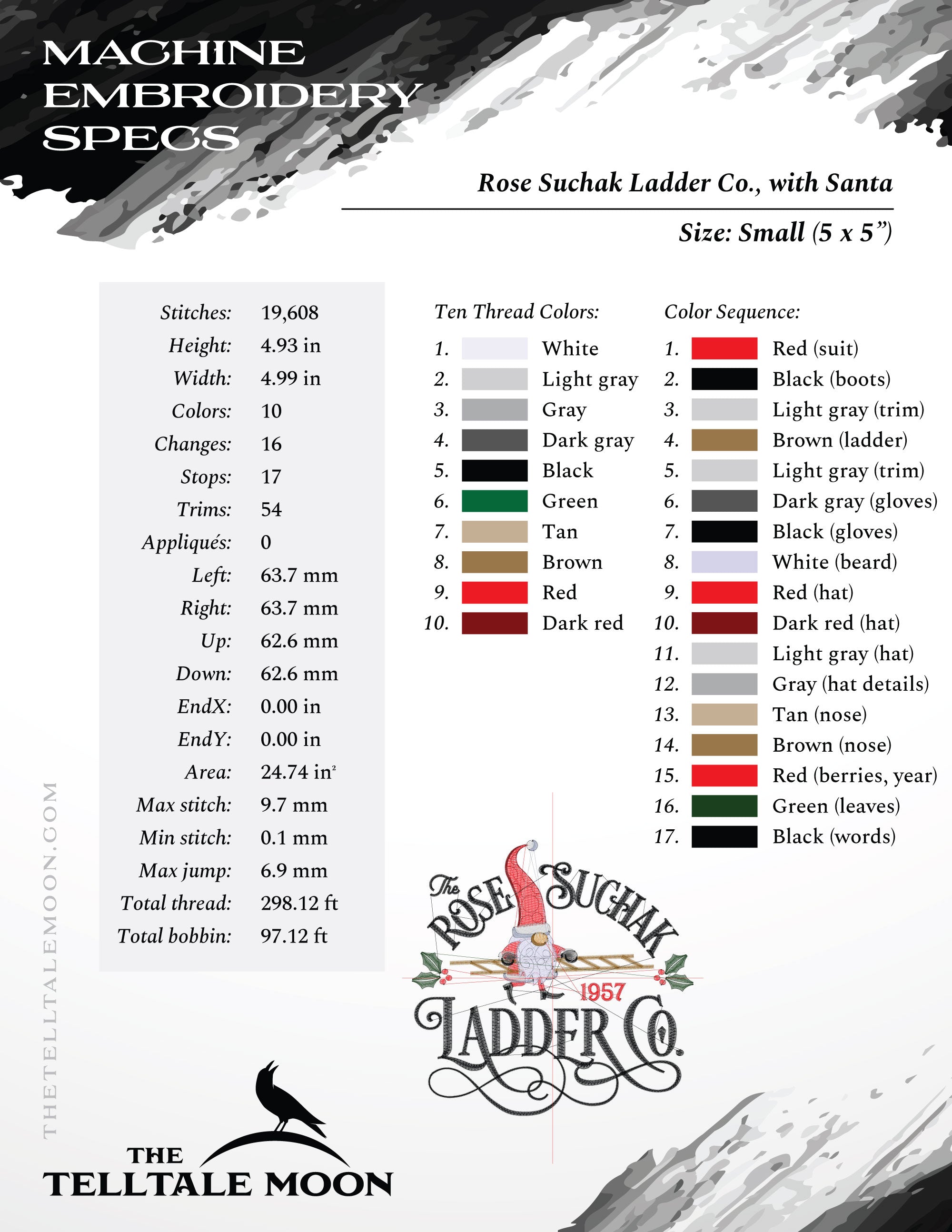 Embroidery: Christmas Ladder Company (Five Sizes between 5 and 9 Inches Wide)