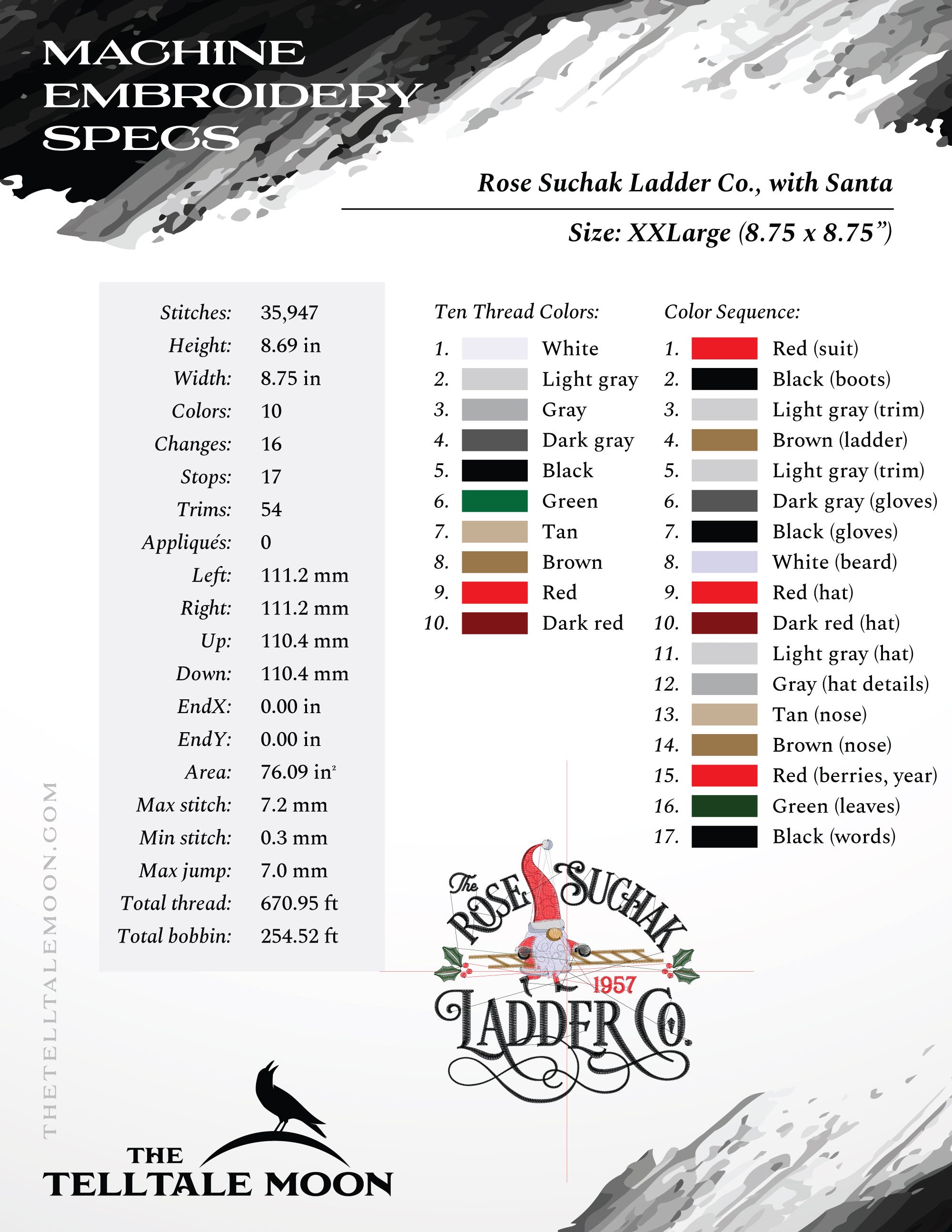 Embroidery: Christmas Ladder Company (Five Sizes between 5 and 9 Inches Wide)