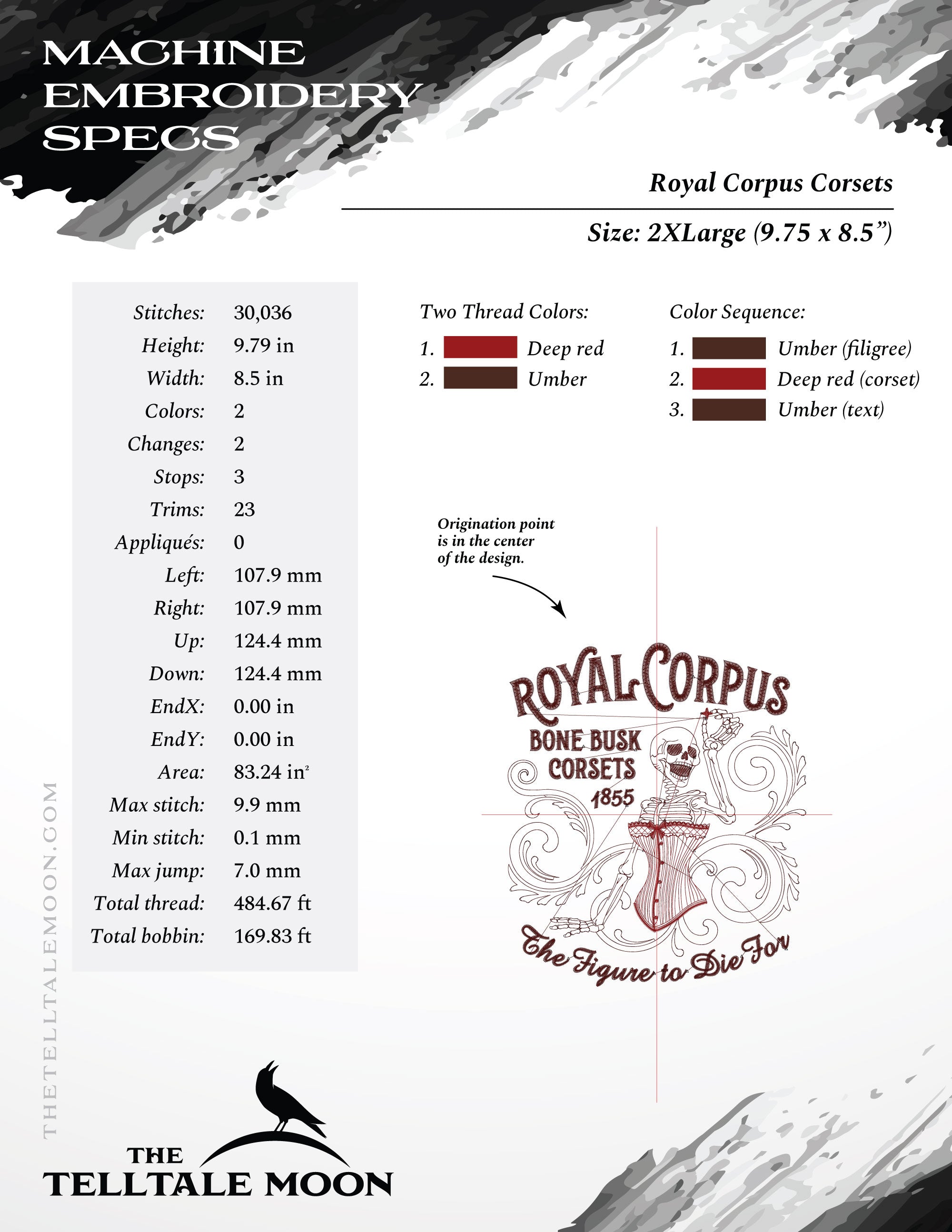 Royal Corpus Corsets – Victorian Skeleton Embroidery Set – With and Without Text