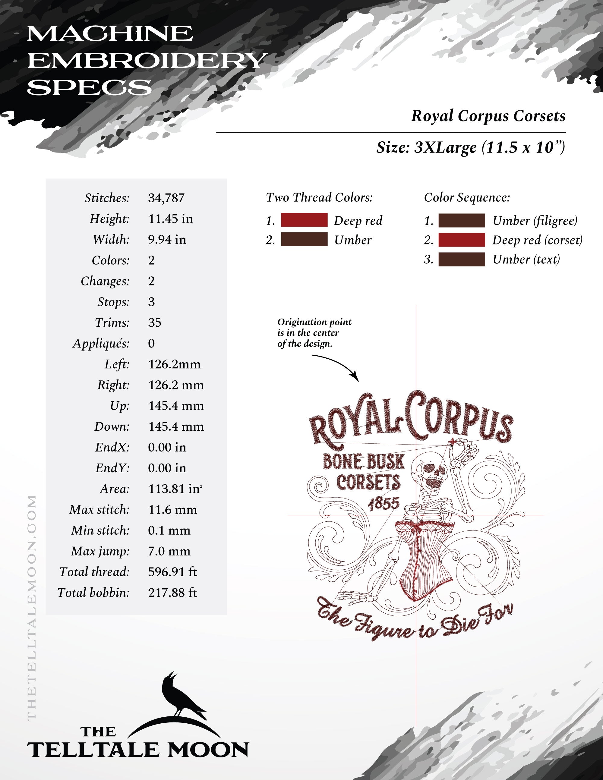 Royal Corpus Corsets – Victorian Skeleton Embroidery Set – With and Without Text