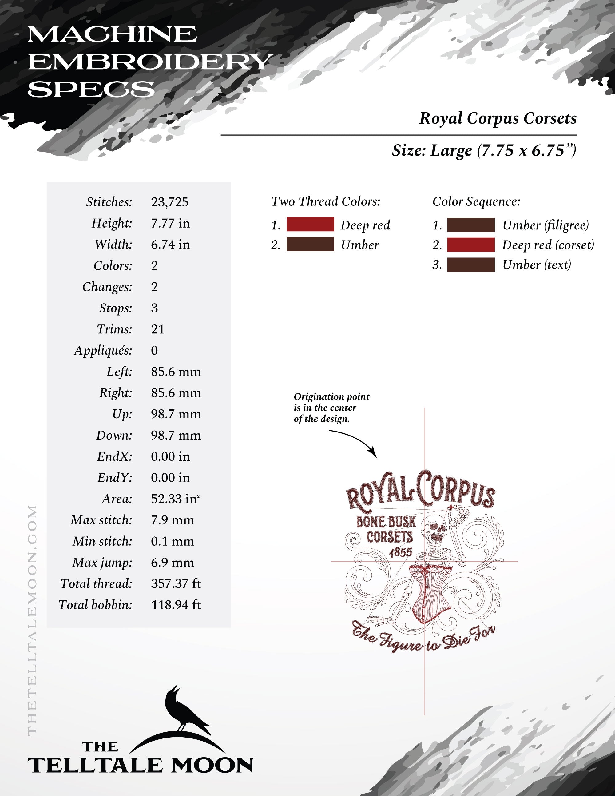 Royal Corpus Corsets – Victorian Skeleton Embroidery Set – With and Without Text