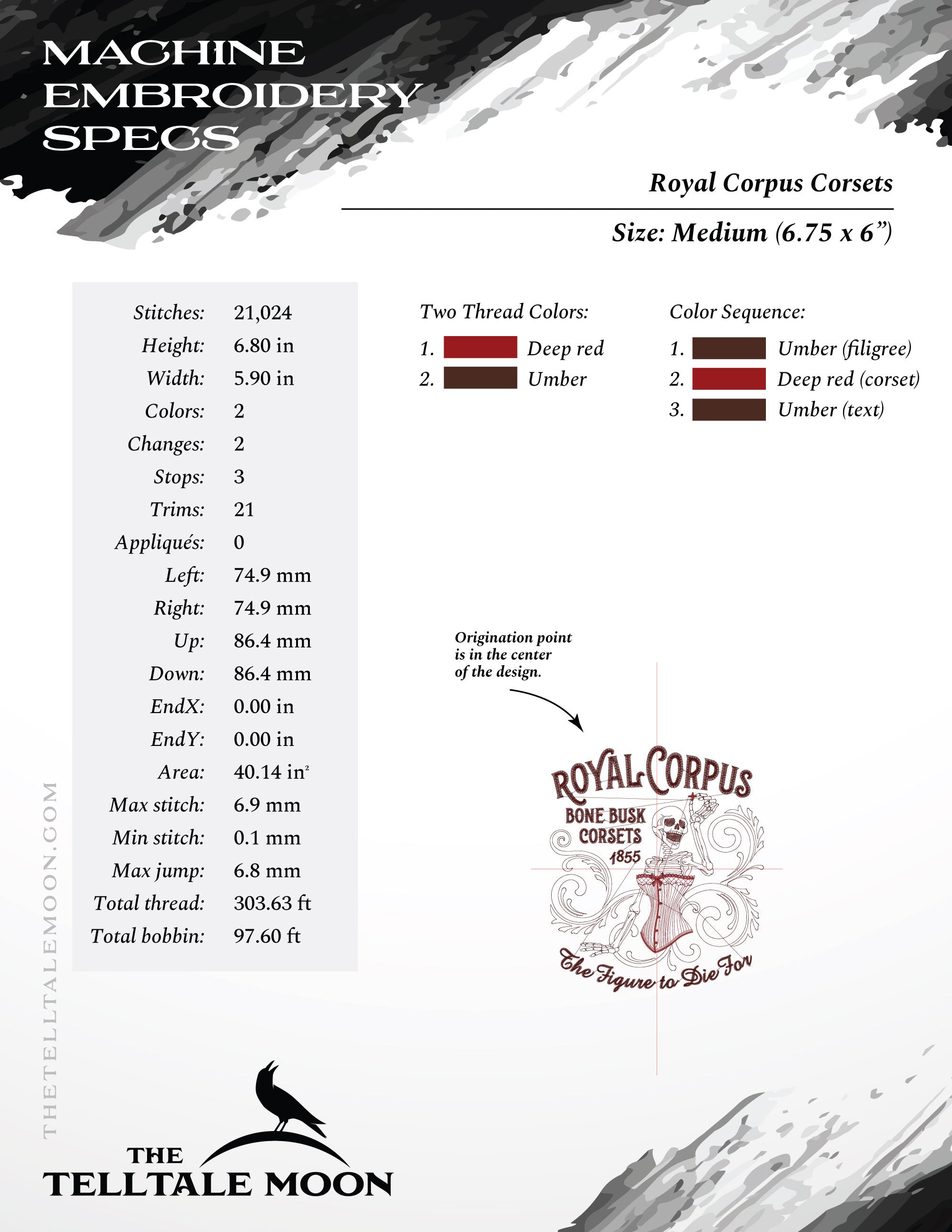 Royal Corpus Corsets – Victorian Skeleton Embroidery Set – With and Without Text