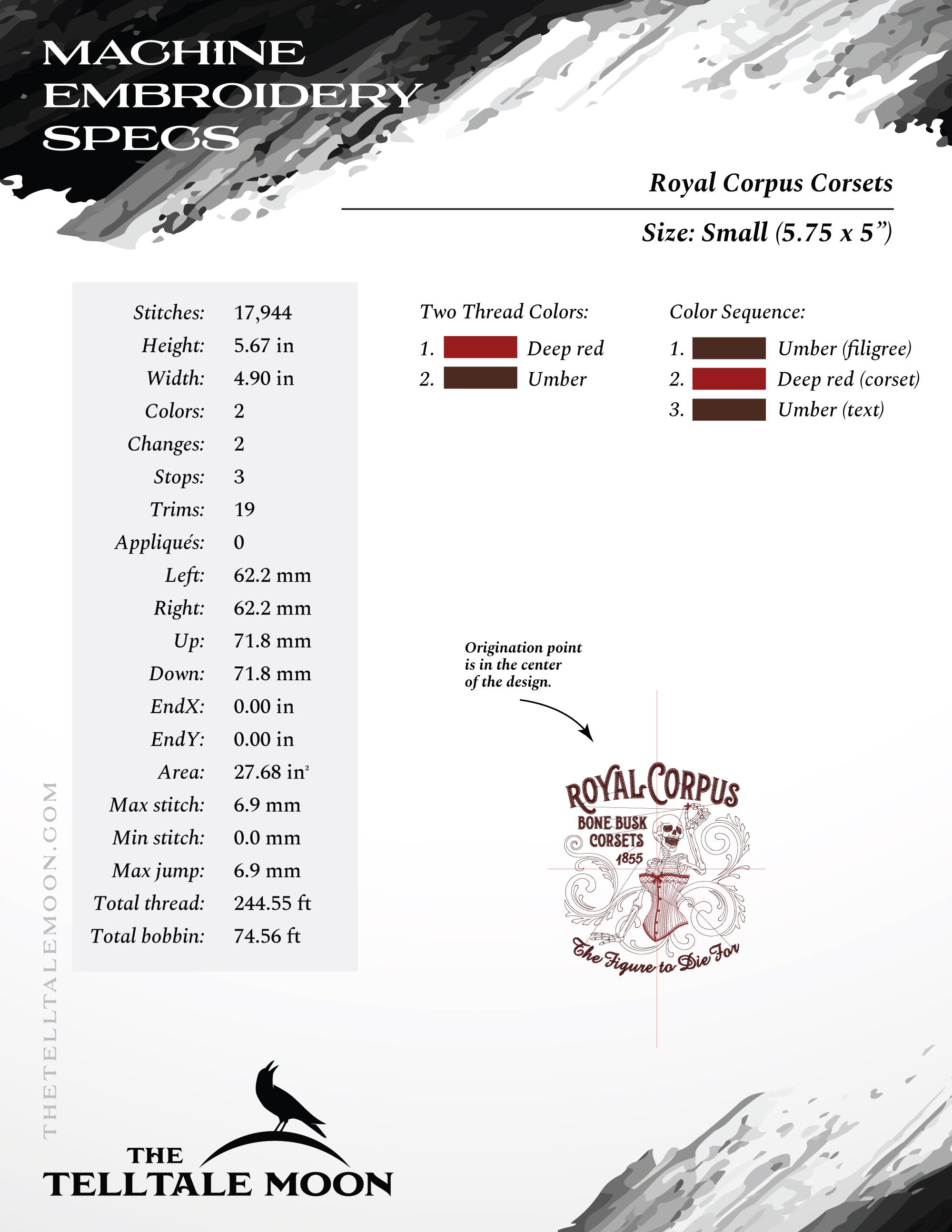 Embroidery: "Royal Corpus Corsets" - Three Styles - Six Sizes Each