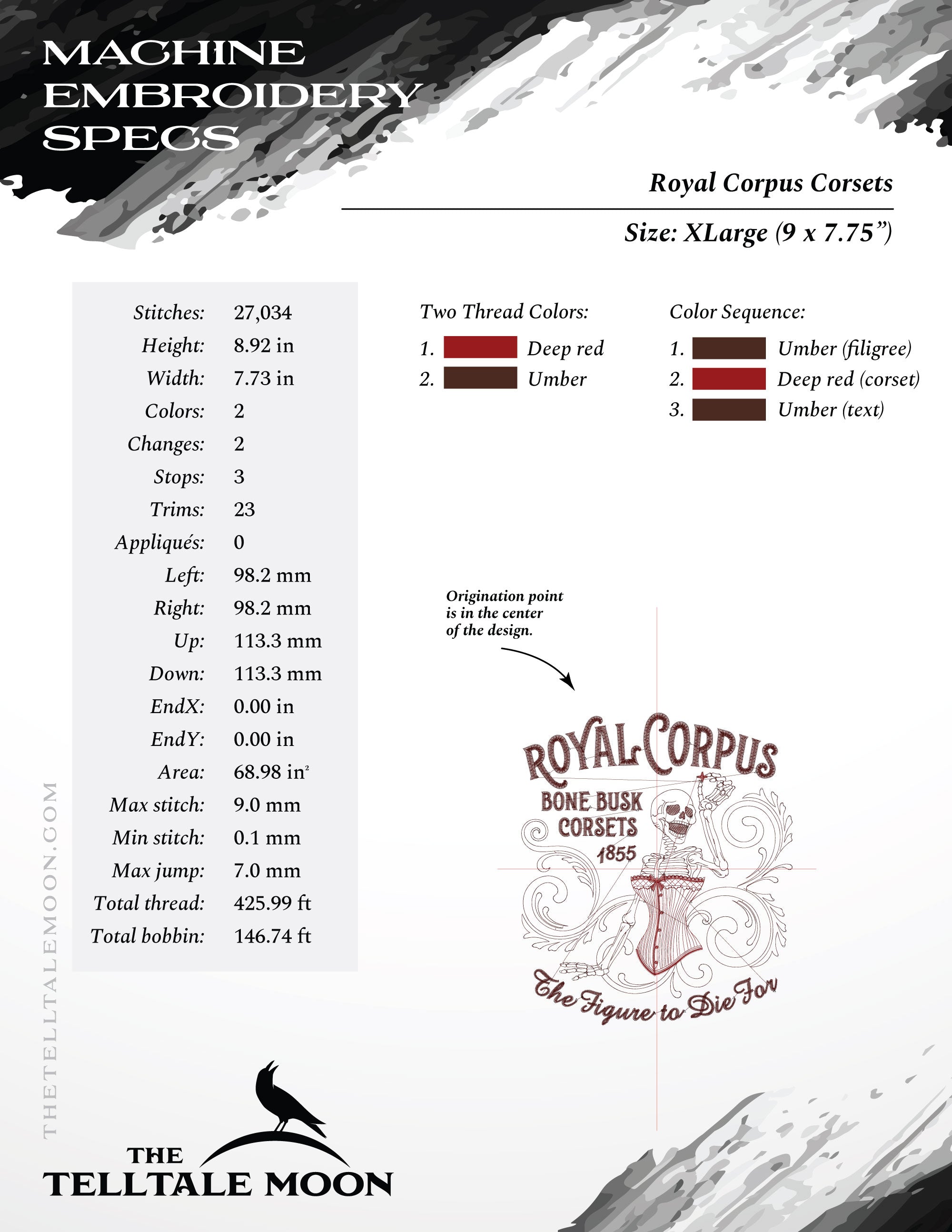 Royal Corpus Corsets – Victorian Skeleton Embroidery Set – With and Without Text