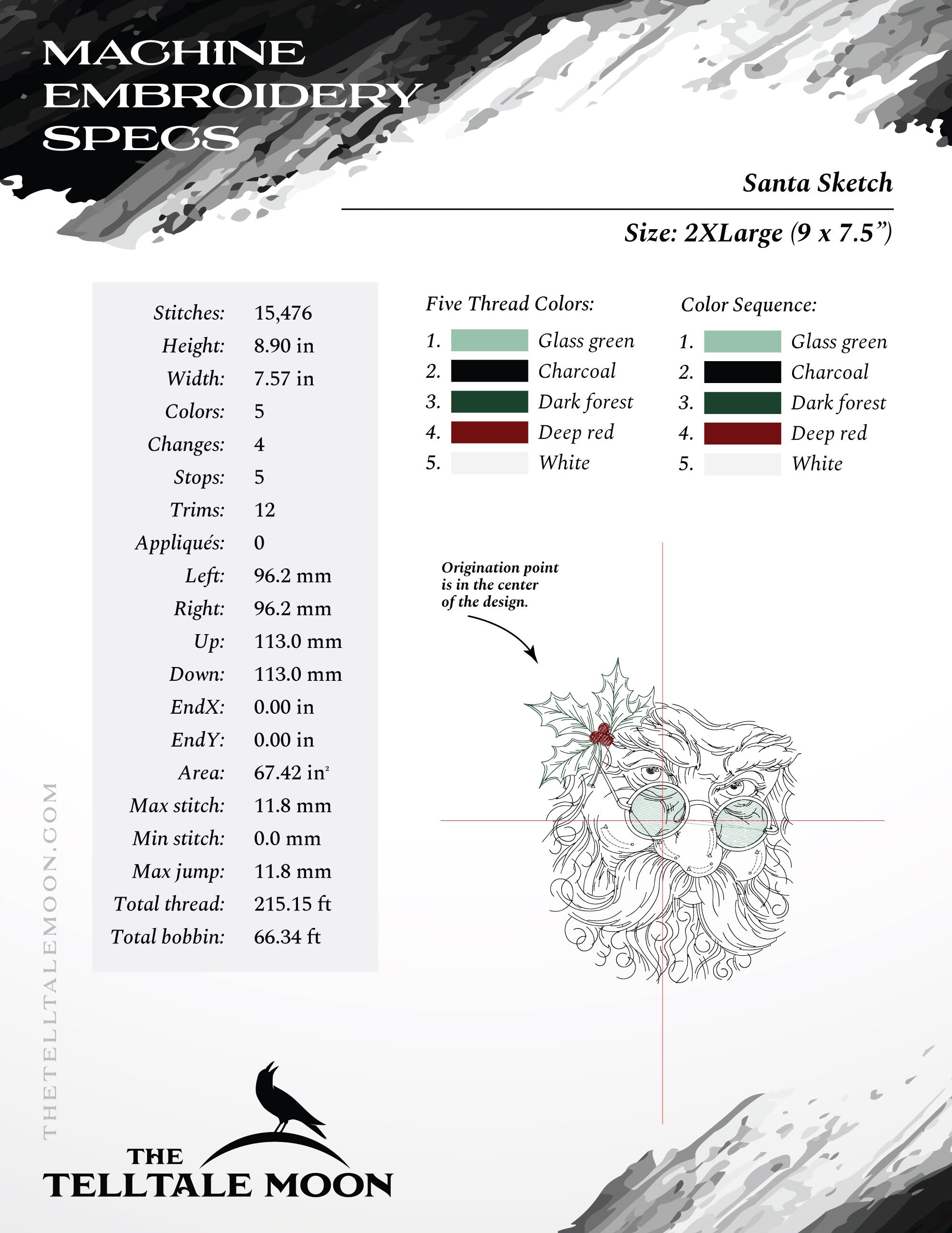 The Santa Sketch – Vintage Run-Stitch Christmas Embroidery – Seven Sizes
