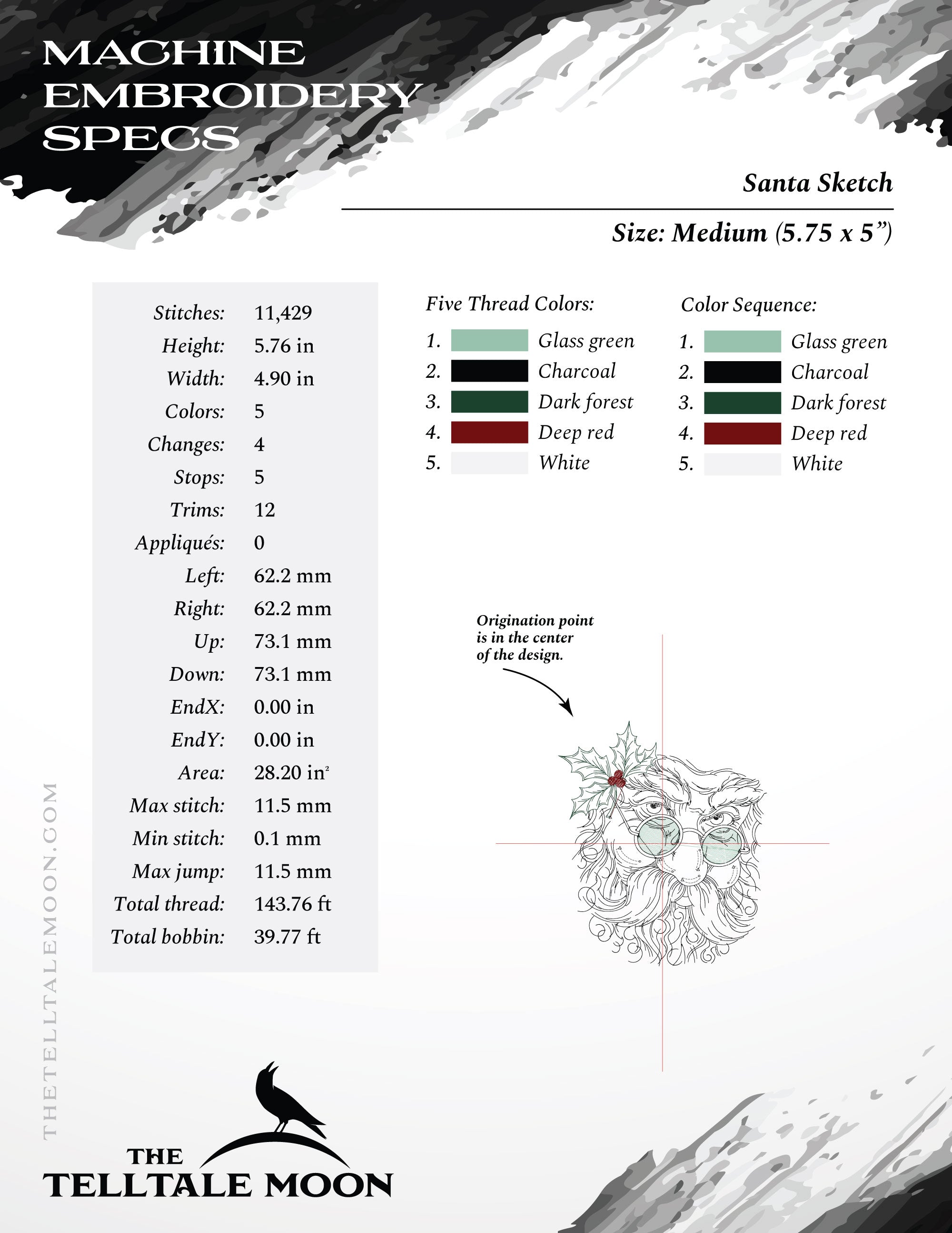 The Santa Sketch – Vintage Run-Stitch Christmas Embroidery – Seven Sizes