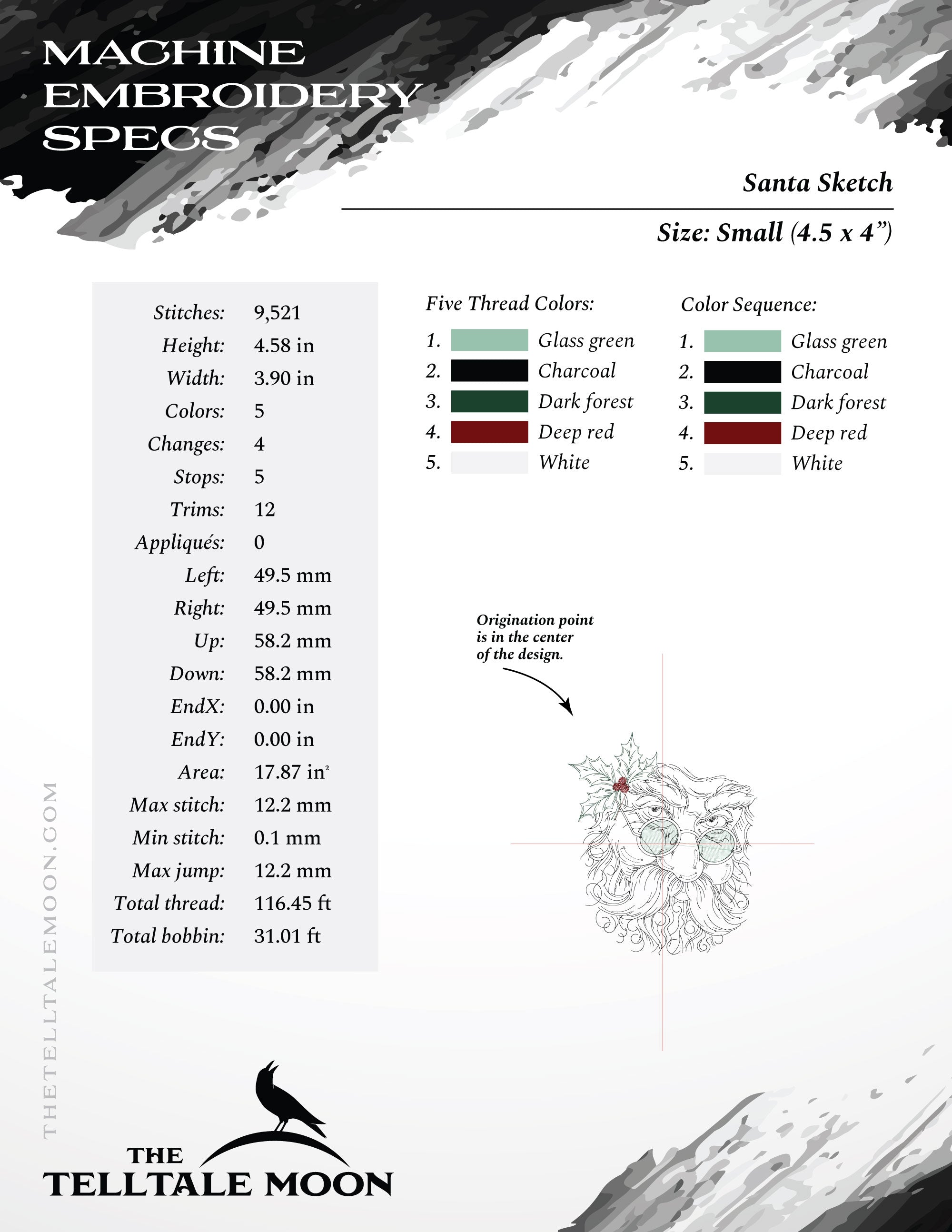 The Santa Sketch – Vintage Run-Stitch Christmas Embroidery – Seven Sizes