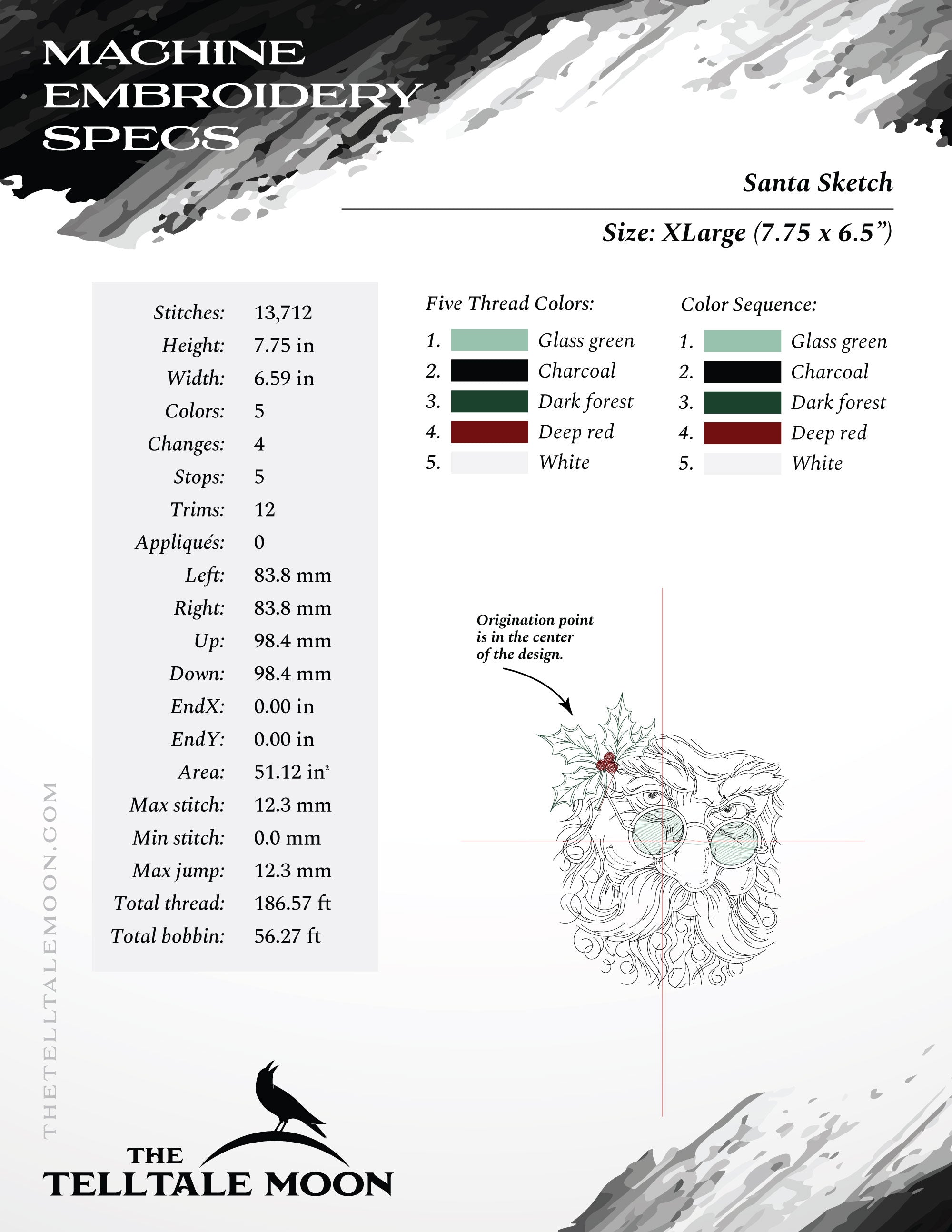 The Santa Sketch – Vintage Run-Stitch Christmas Embroidery – Seven Sizes
