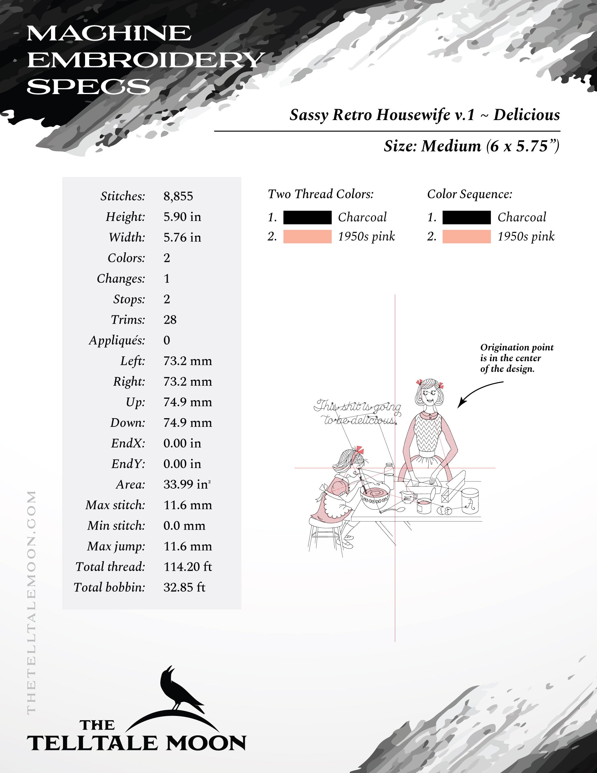 Embroidery: Doodle-style Retro Housewife Humor - Five Sizes Between 5 and 9 Inches Tall