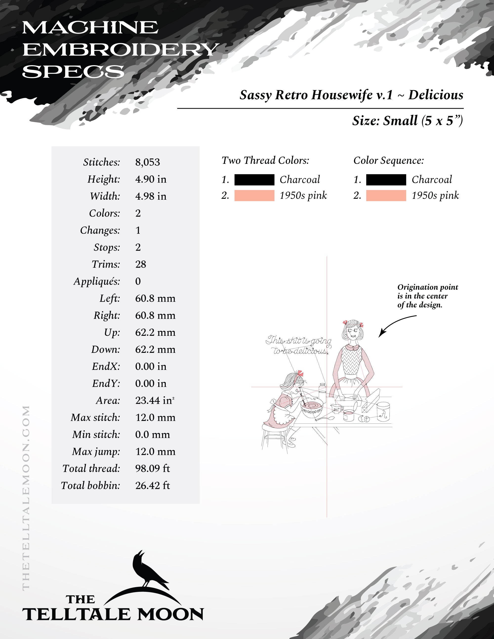 Embroidery: Doodle-style Retro Housewife Humor - Five Sizes Between 5 and 9 Inches Tall