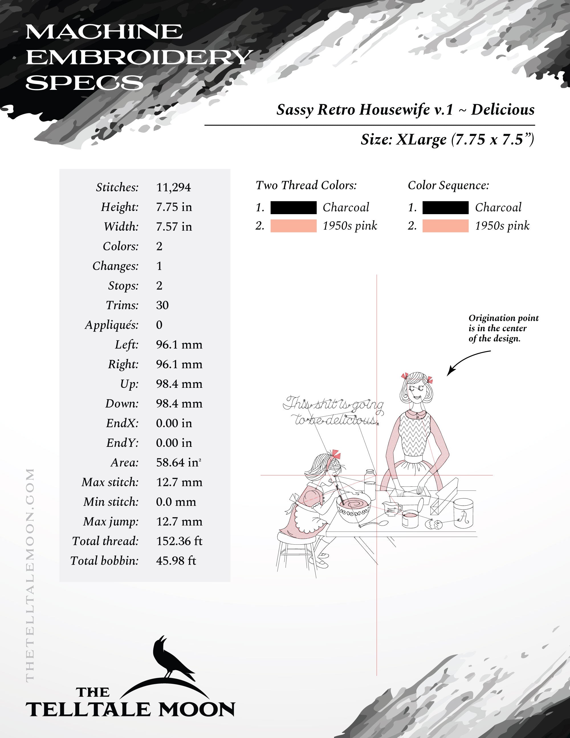 Embroidery: Doodle-style Retro Housewife Humor - Five Sizes Between 5 and 9 Inches Tall