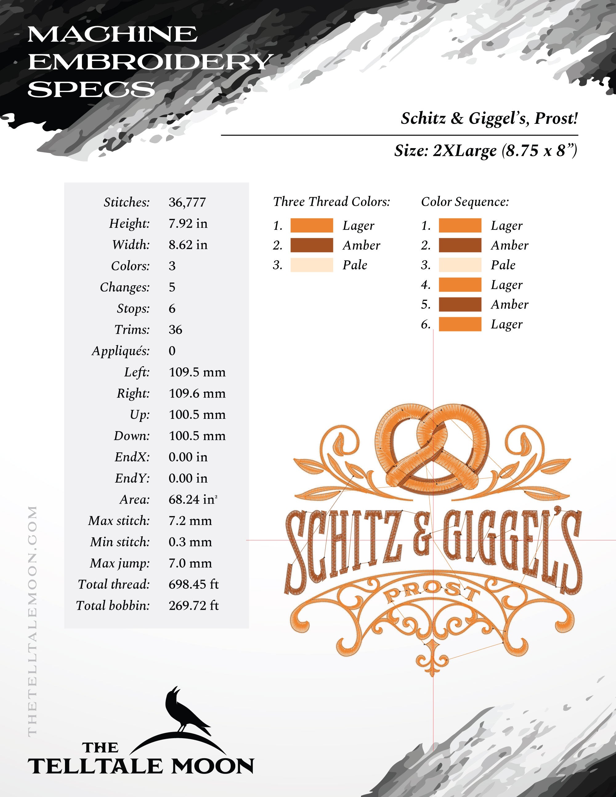 Embroidery: "Schitz & Giggels" Humor, Fun for Beer Fests, Man Caves, Kitchens - Five Sizes 5.5 to 8.5 Inches