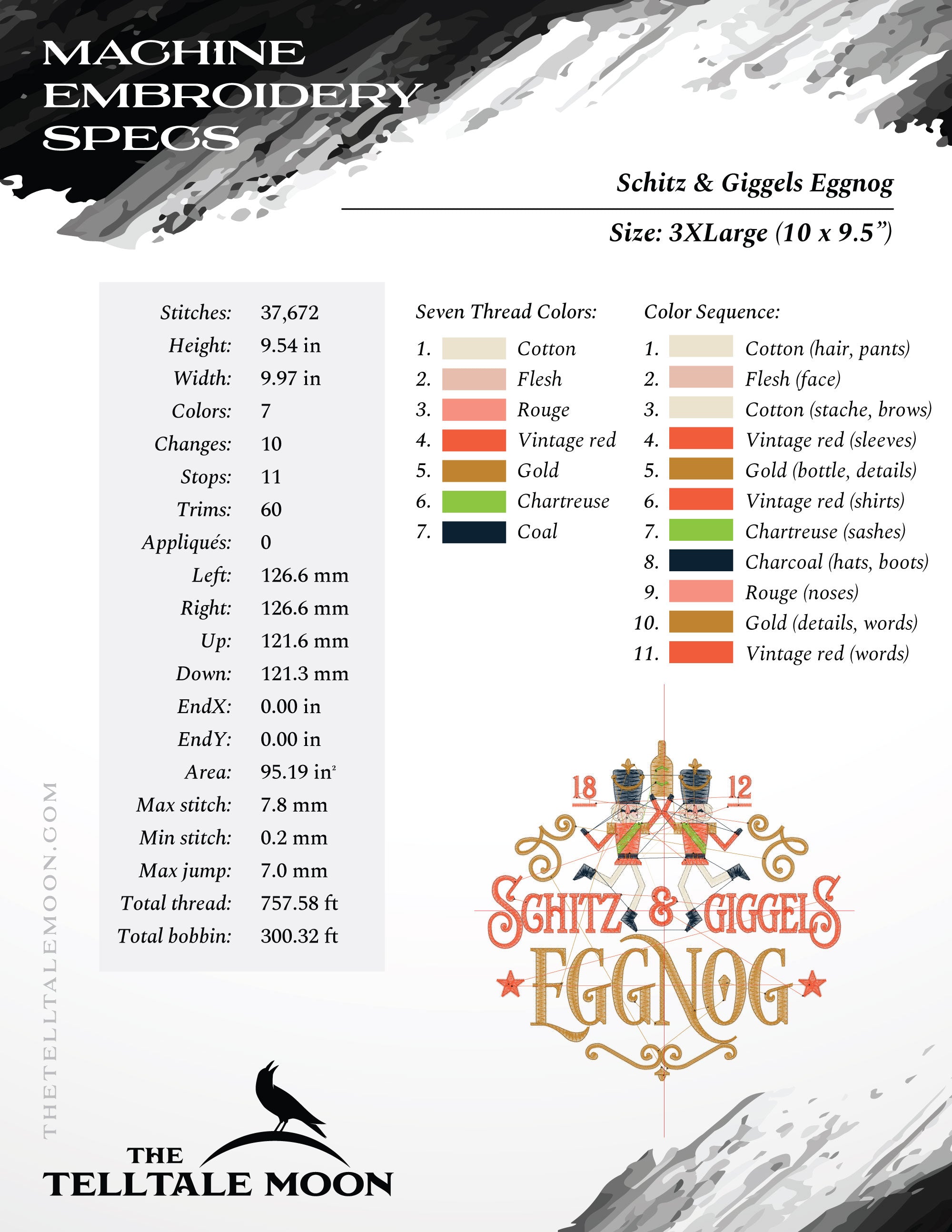 Embroidery: "Schitz and Giggels Eggnog" Joke Label Design - Six Sizes 5 to 10 Inches