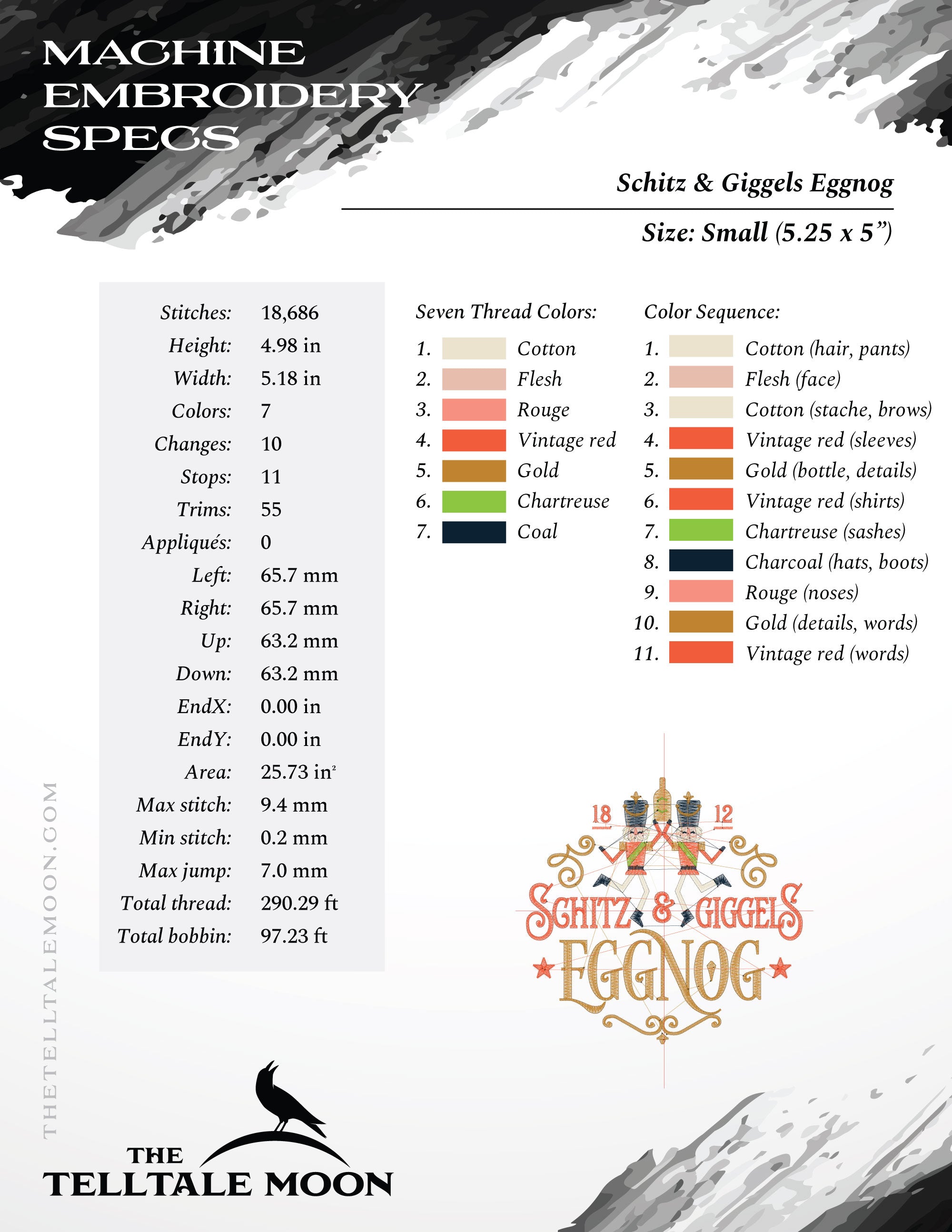 Embroidery: "Schitz and Giggels Eggnog" Joke Label Design - Six Sizes 5 to 10 Inches
