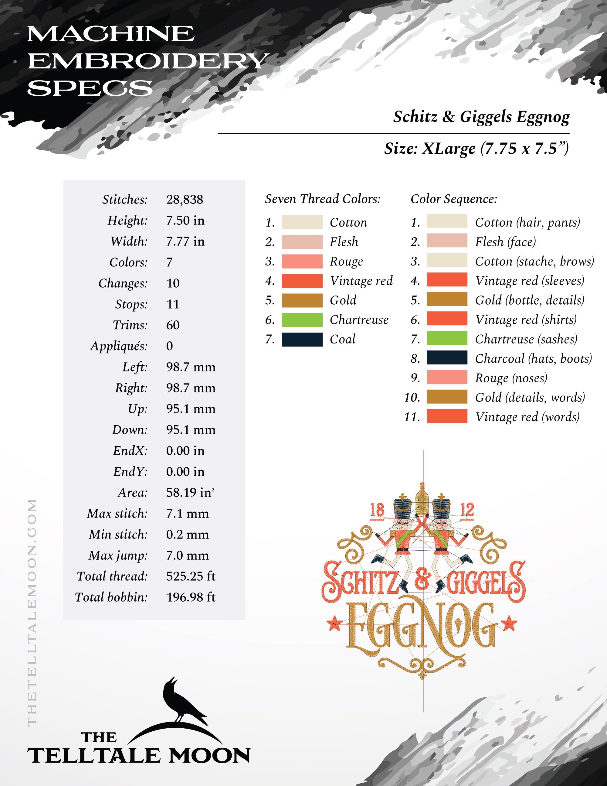 Embroidery: "Schitz and Giggels Eggnog" Joke Label Design - Six Sizes 5 to 10 Inches