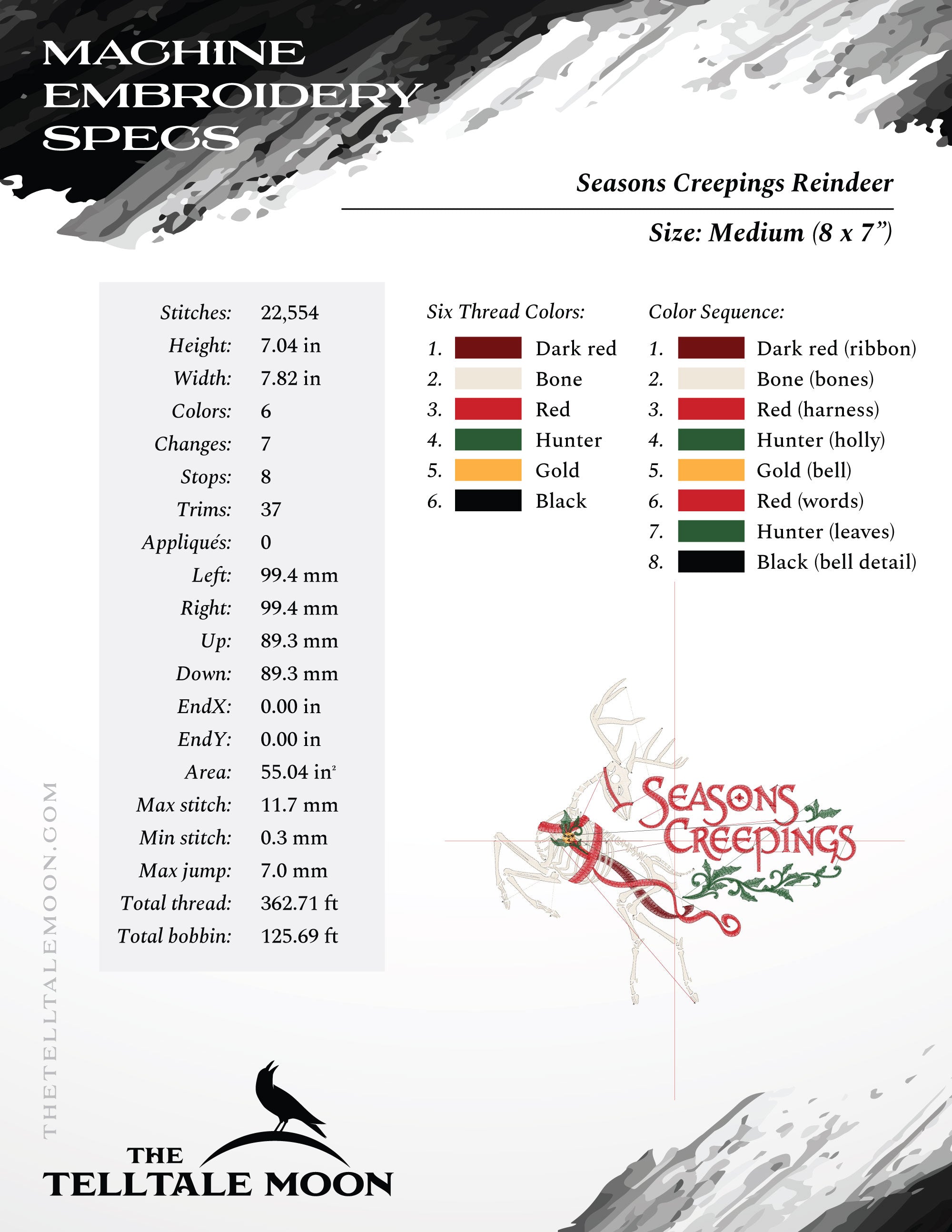 Creepmas Holiday "Seasons Creepings" Deer - Four Sizes, Six Thread Colors