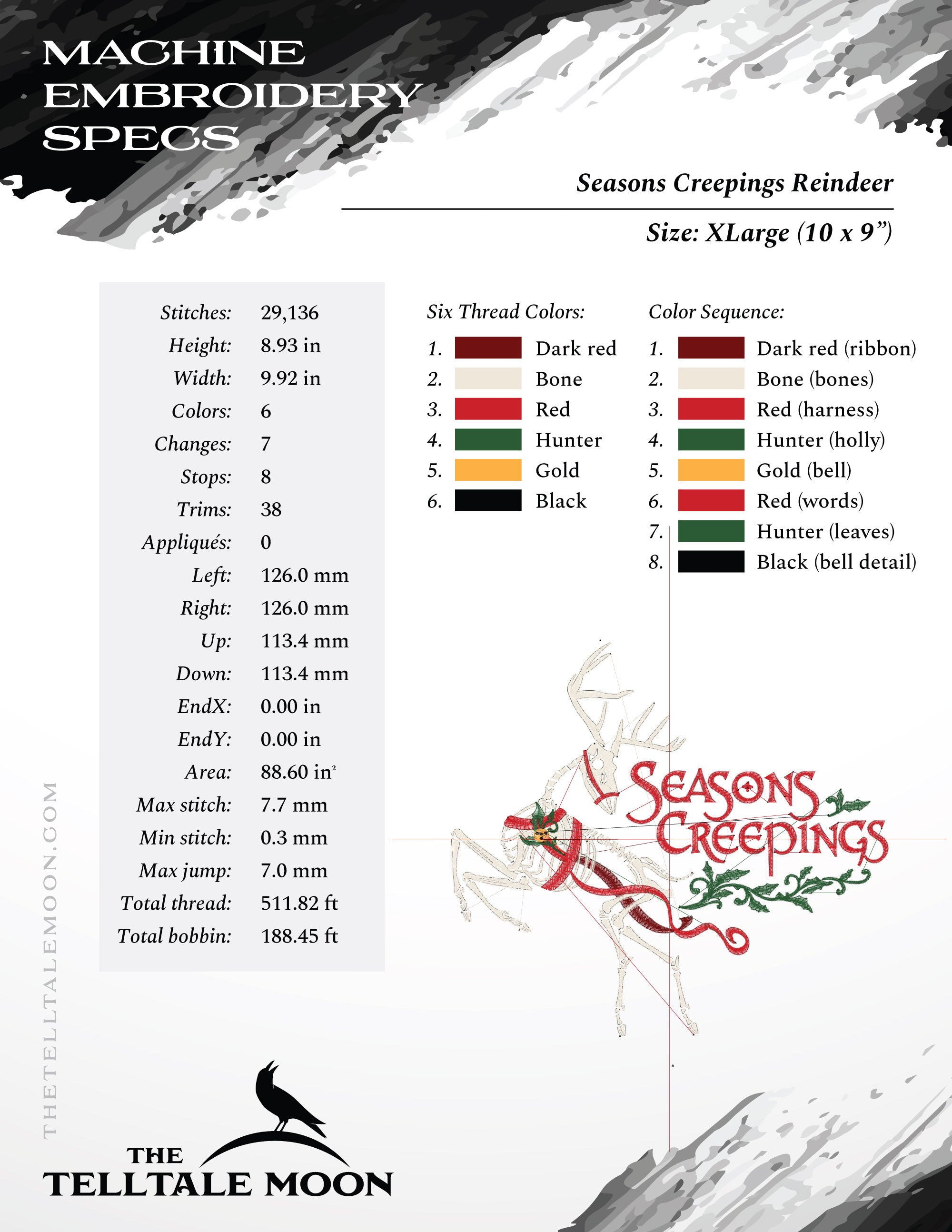Creepmas Holiday "Seasons Creepings" Deer - Four Sizes, Six Thread Colors