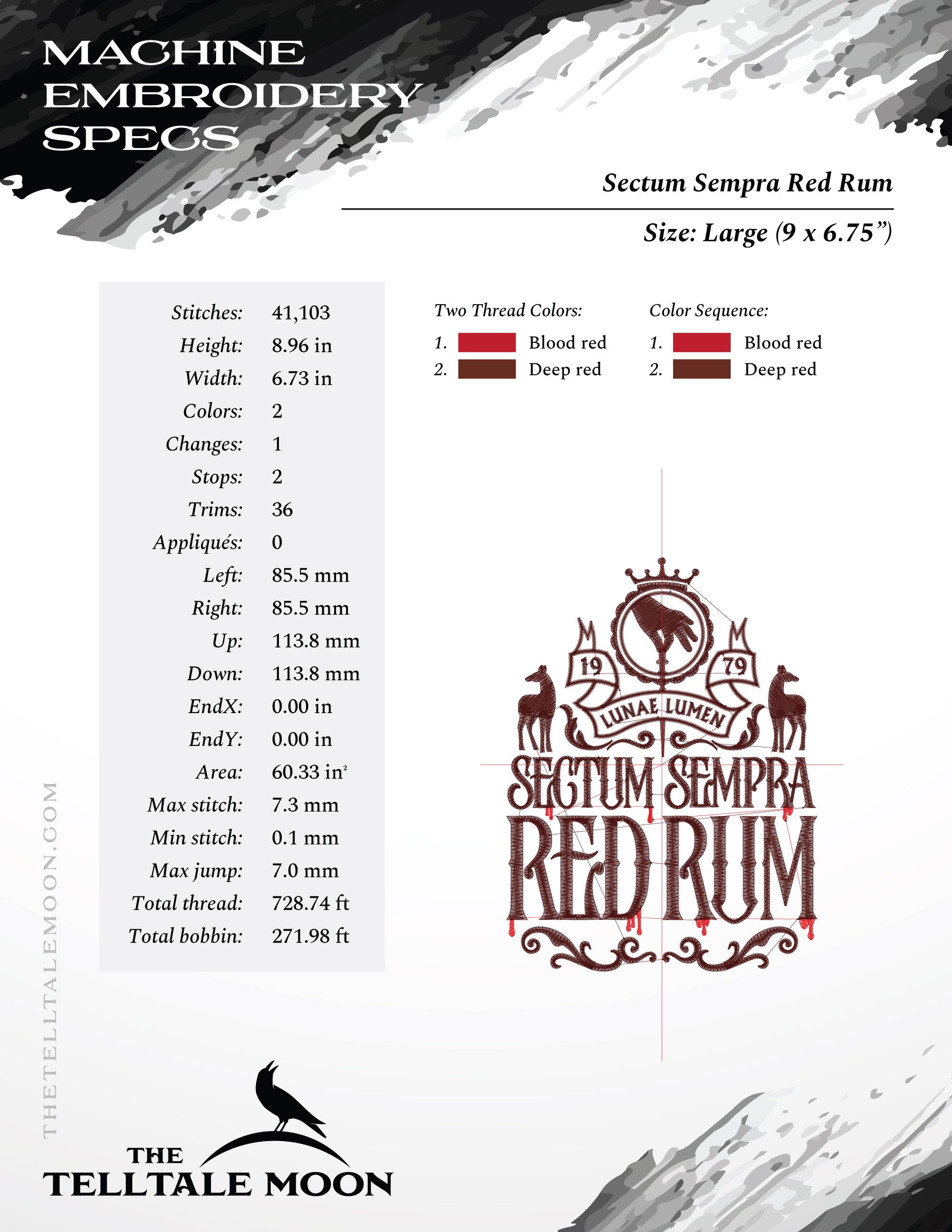 Embroidery: Magical Rum Label - 6.5, 7.75, 9, 10 and 12 Inches Tall - Two Thread Colors