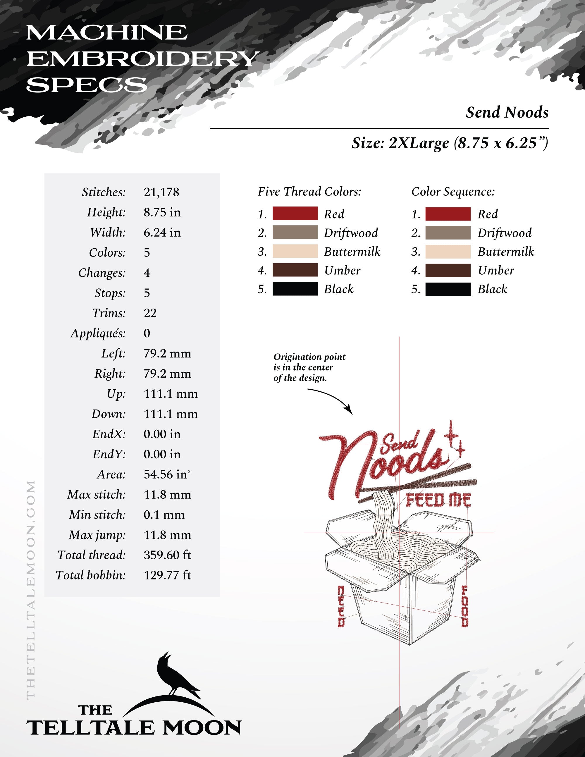 Send Noods – Retro Takeout Embroidery Design – Seven Sizes