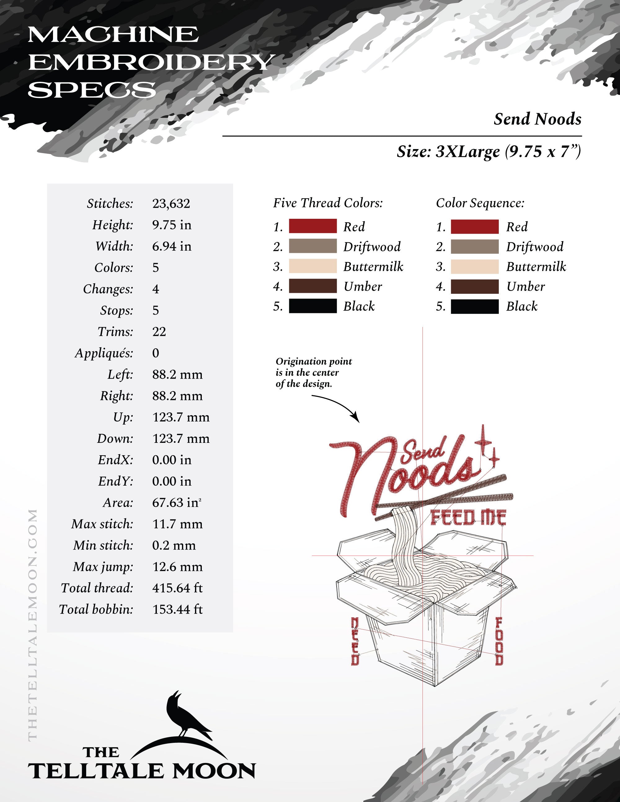 Send Noods – Retro Takeout Embroidery Design – Seven Sizes