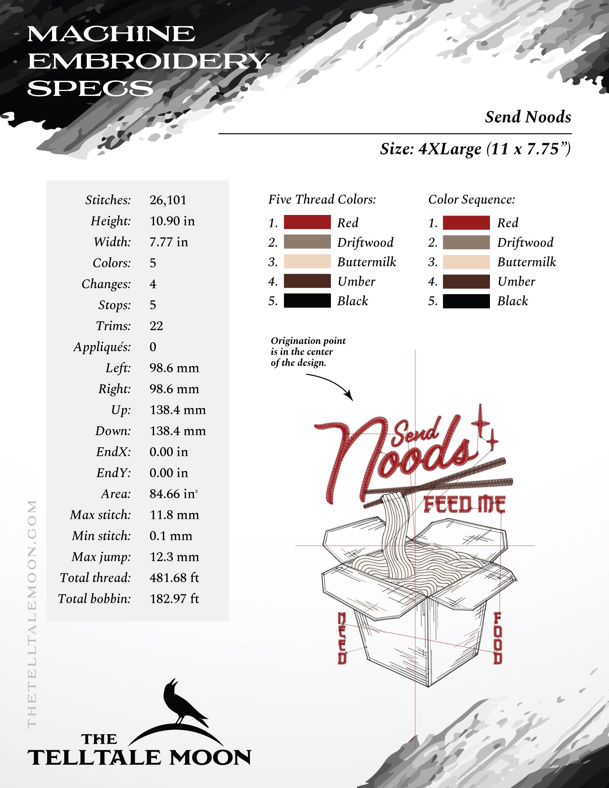 Send Noods – Retro Takeout Embroidery Design – Seven Sizes