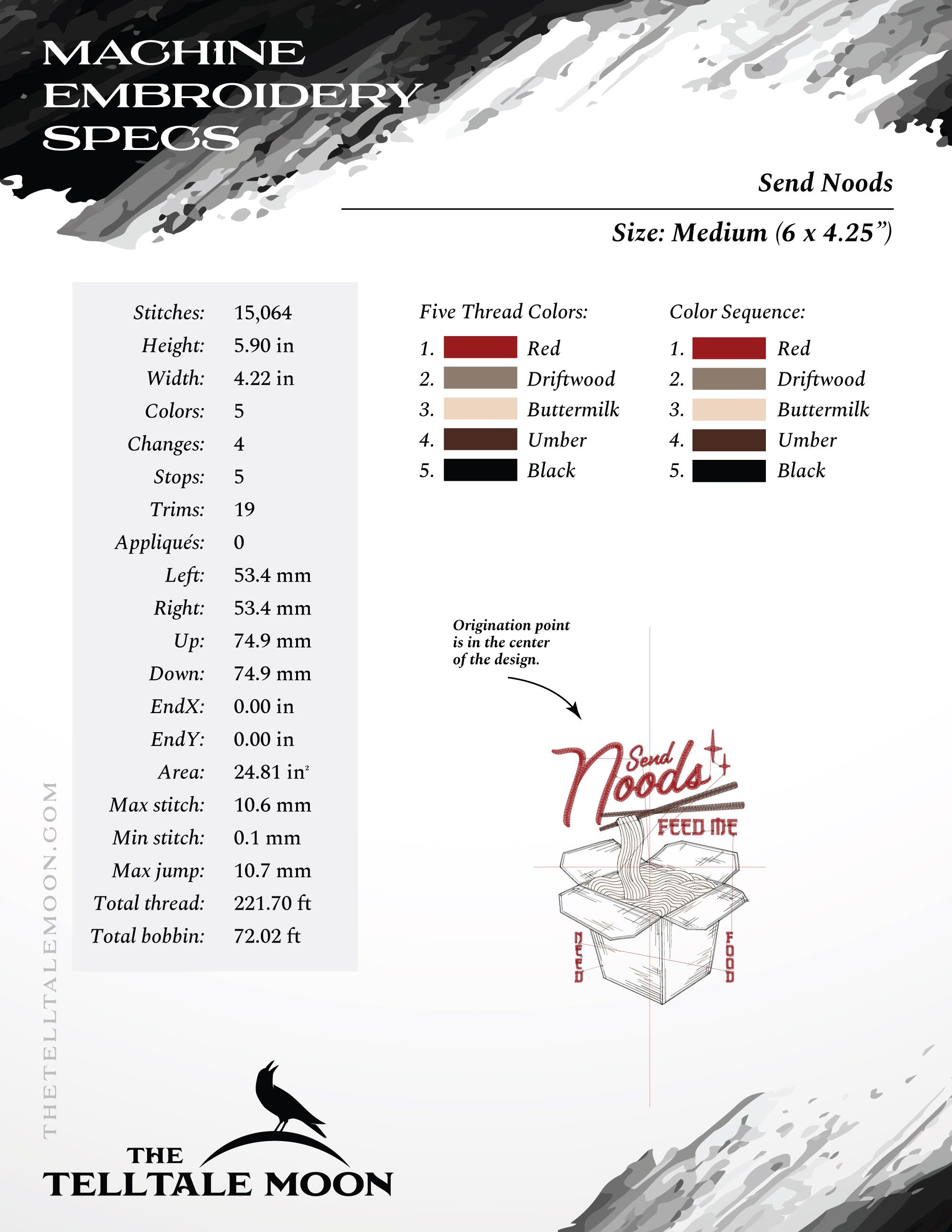 Send Noods – Retro Takeout Embroidery Design – Seven Sizes