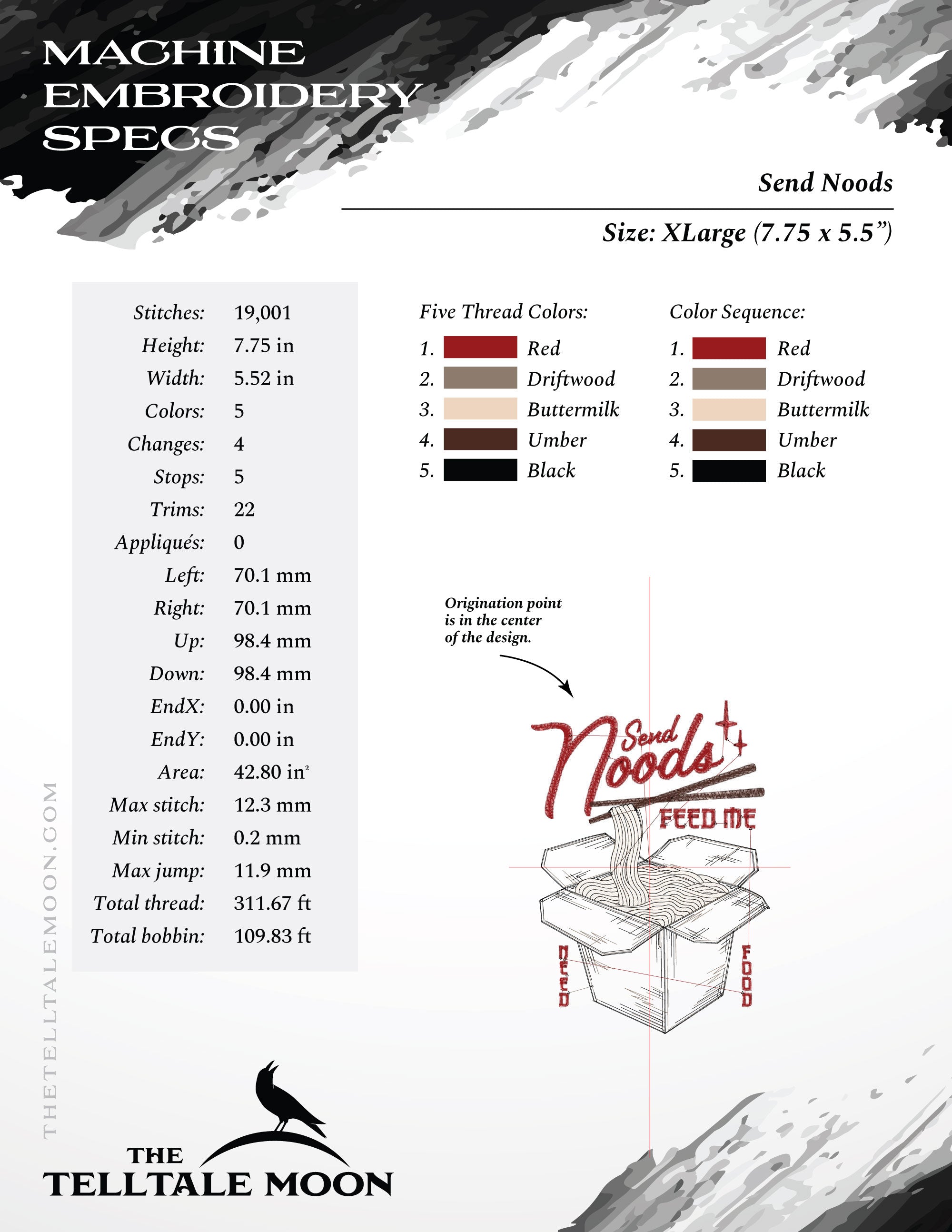 Send Noods – Retro Takeout Embroidery Design – Seven Sizes