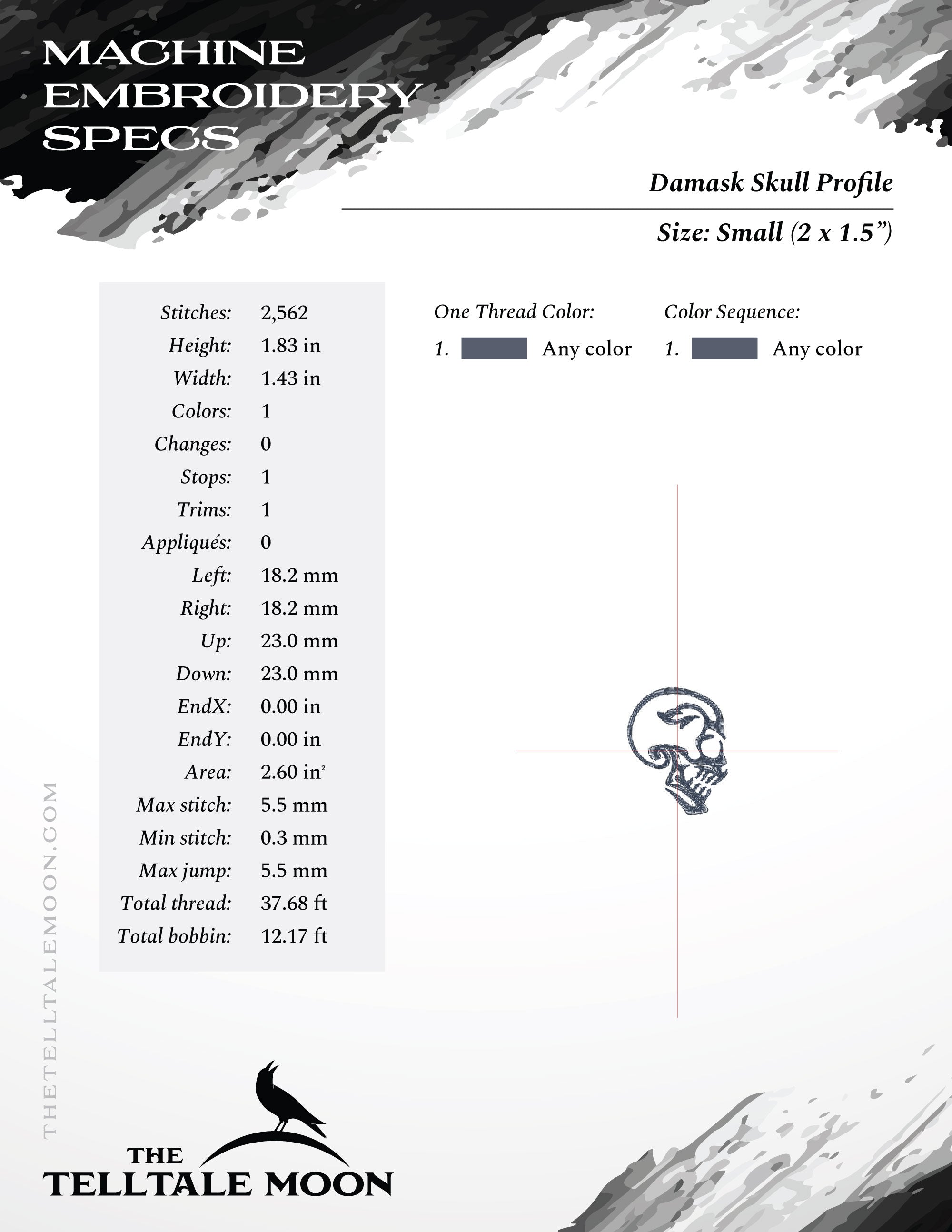 Embroidery: SET of Gothic Skull Damask Designs - Includes Double, Single, and Skull in Four Sizes