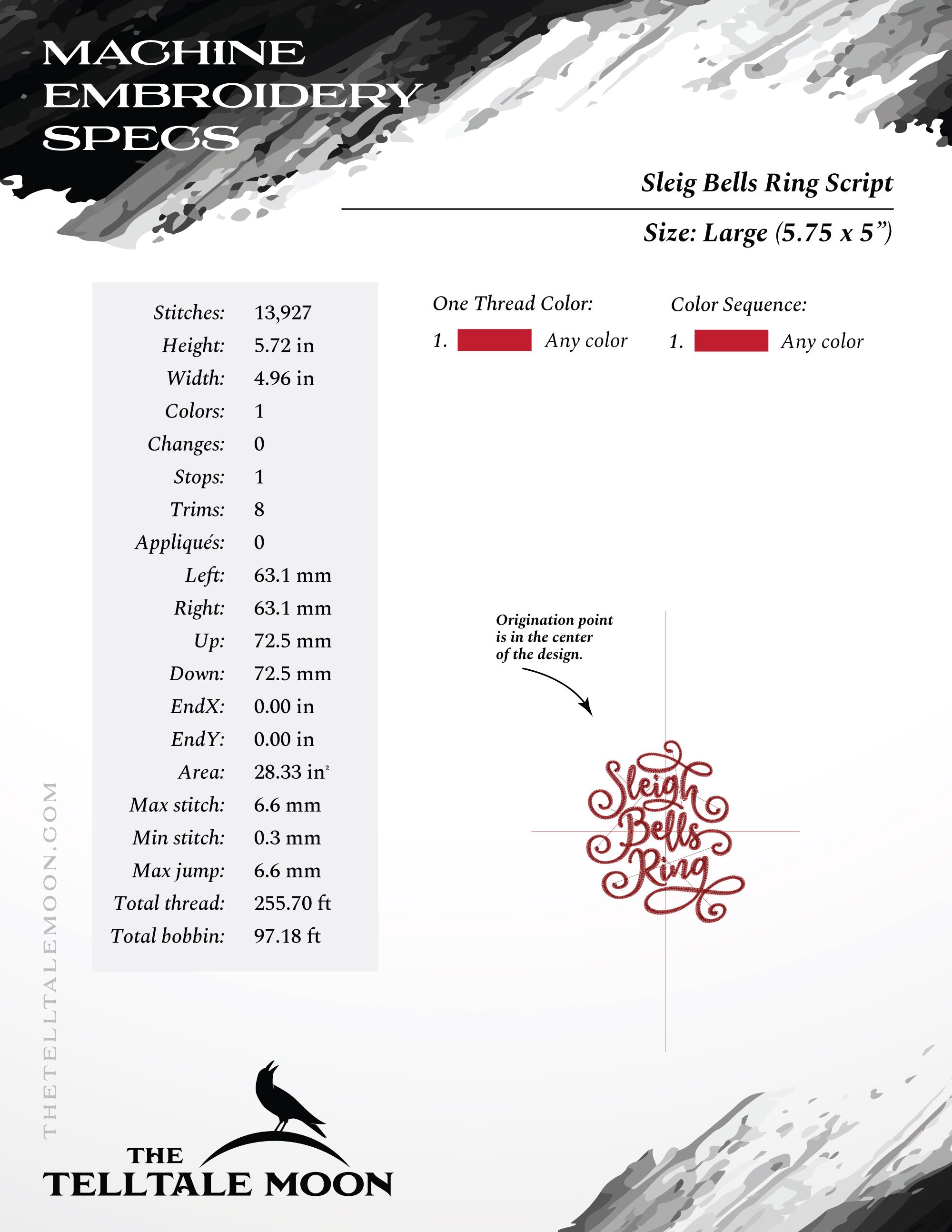 Embroidery: "Sleigh Bells Ring" Script - Five Sizes 4 to 8 Inches Tall