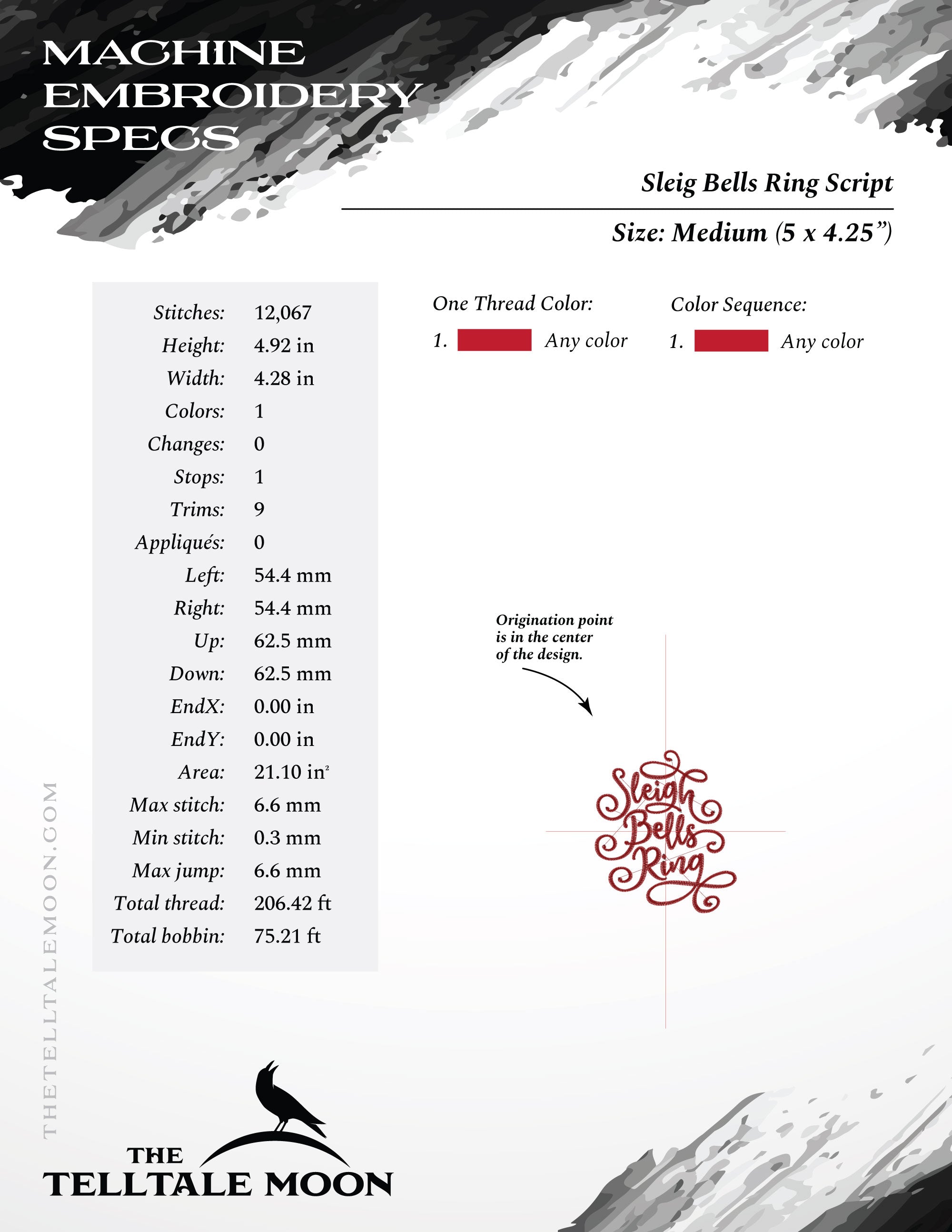 Embroidery: "Sleigh Bells Ring" Script - Five Sizes 4 to 8 Inches Tall