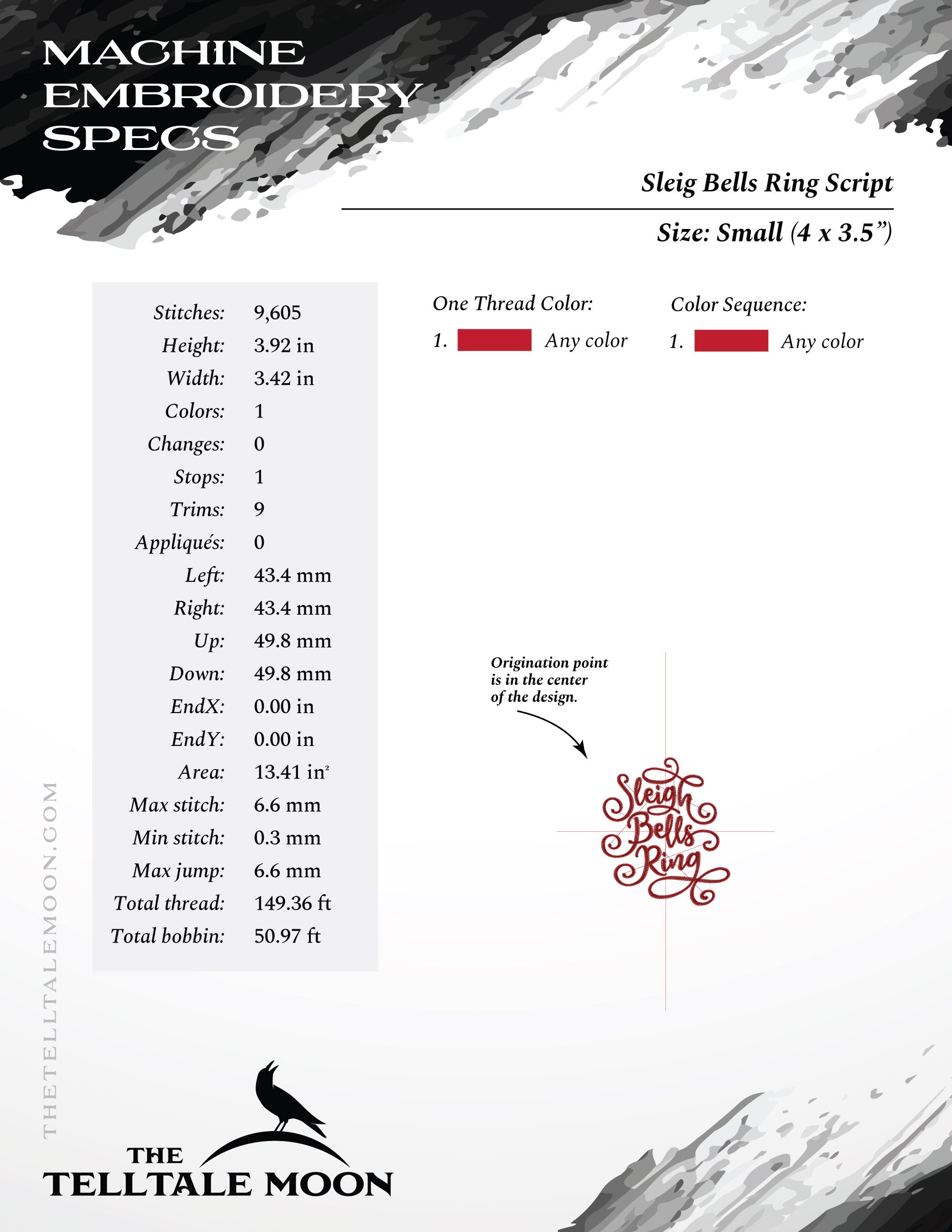 Embroidery: "Sleigh Bells Ring" Script - Five Sizes 4 to 8 Inches Tall