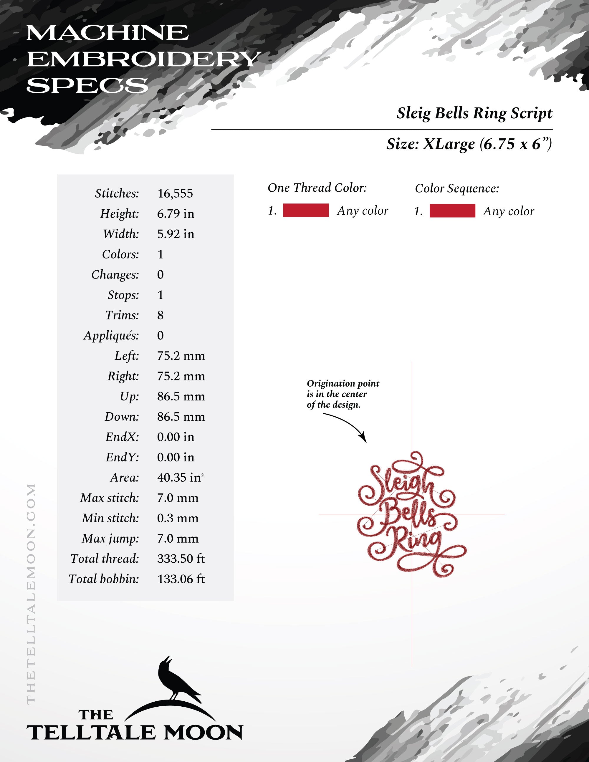 Embroidery: "Sleigh Bells Ring" Script - Five Sizes 4 to 8 Inches Tall