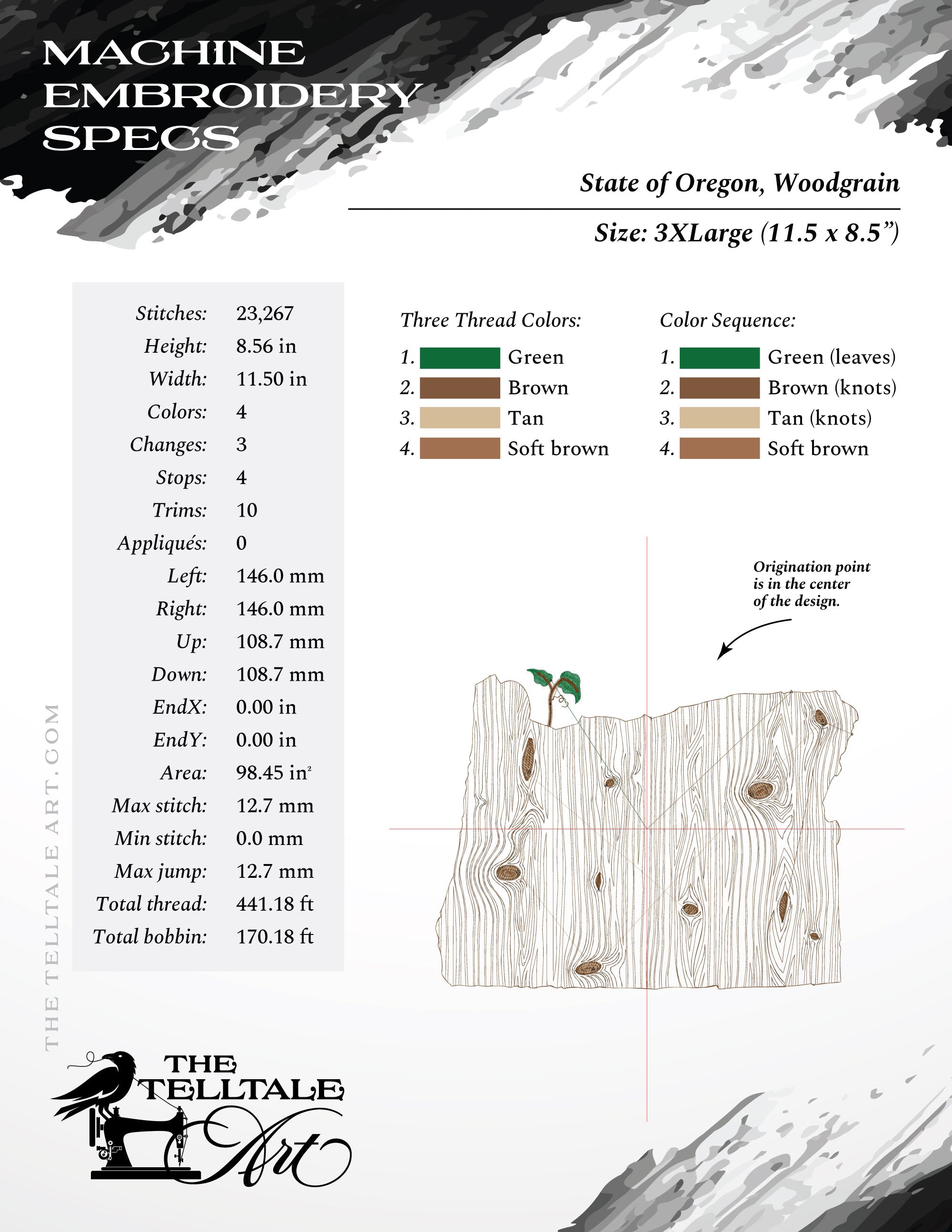 Oregon Woodgrain State Design – Six Sizes 6 to 12 Inches Wide