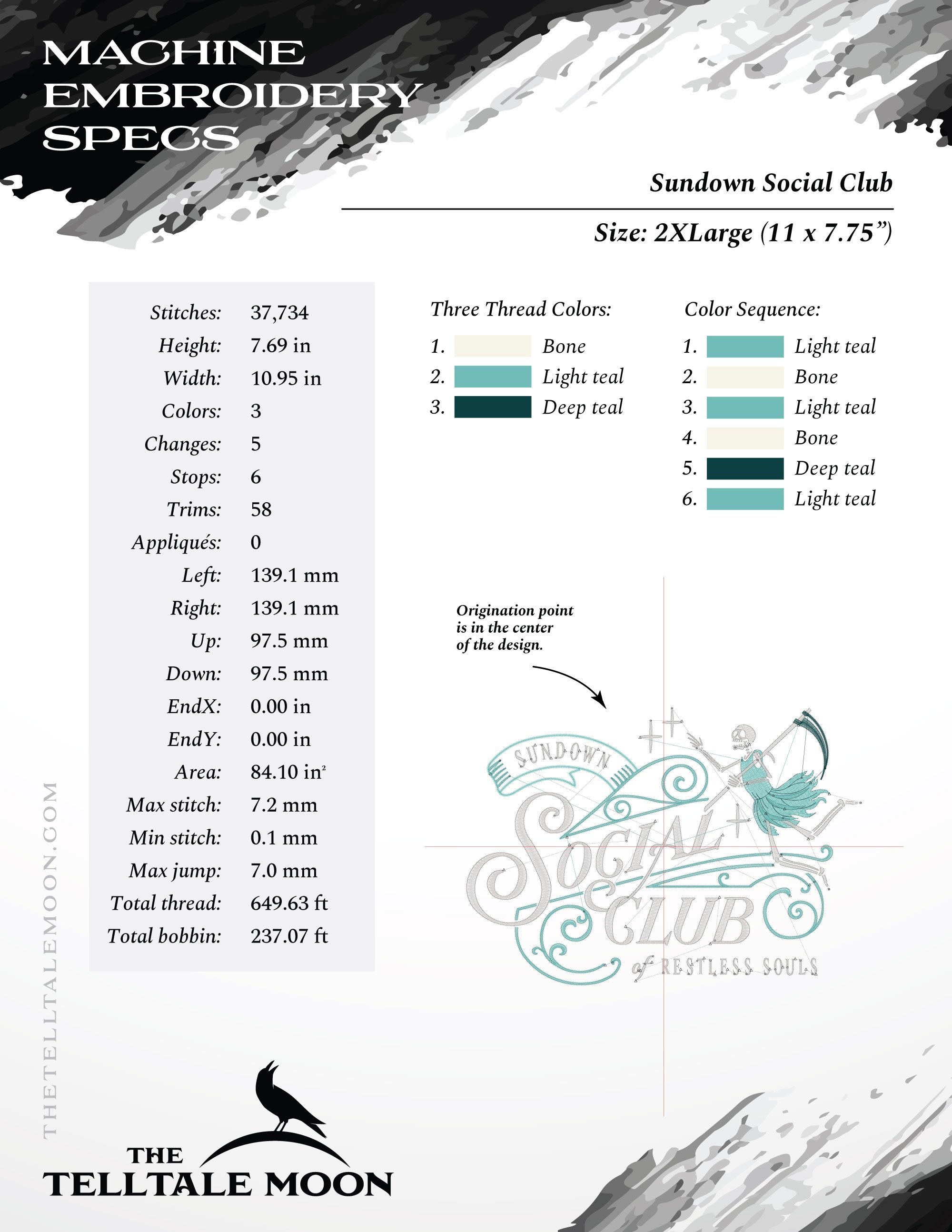 Embroidery: Lowbrow "Sundown Social Club of Restless Souls" - Five Sizes from 7 to 11 Inches