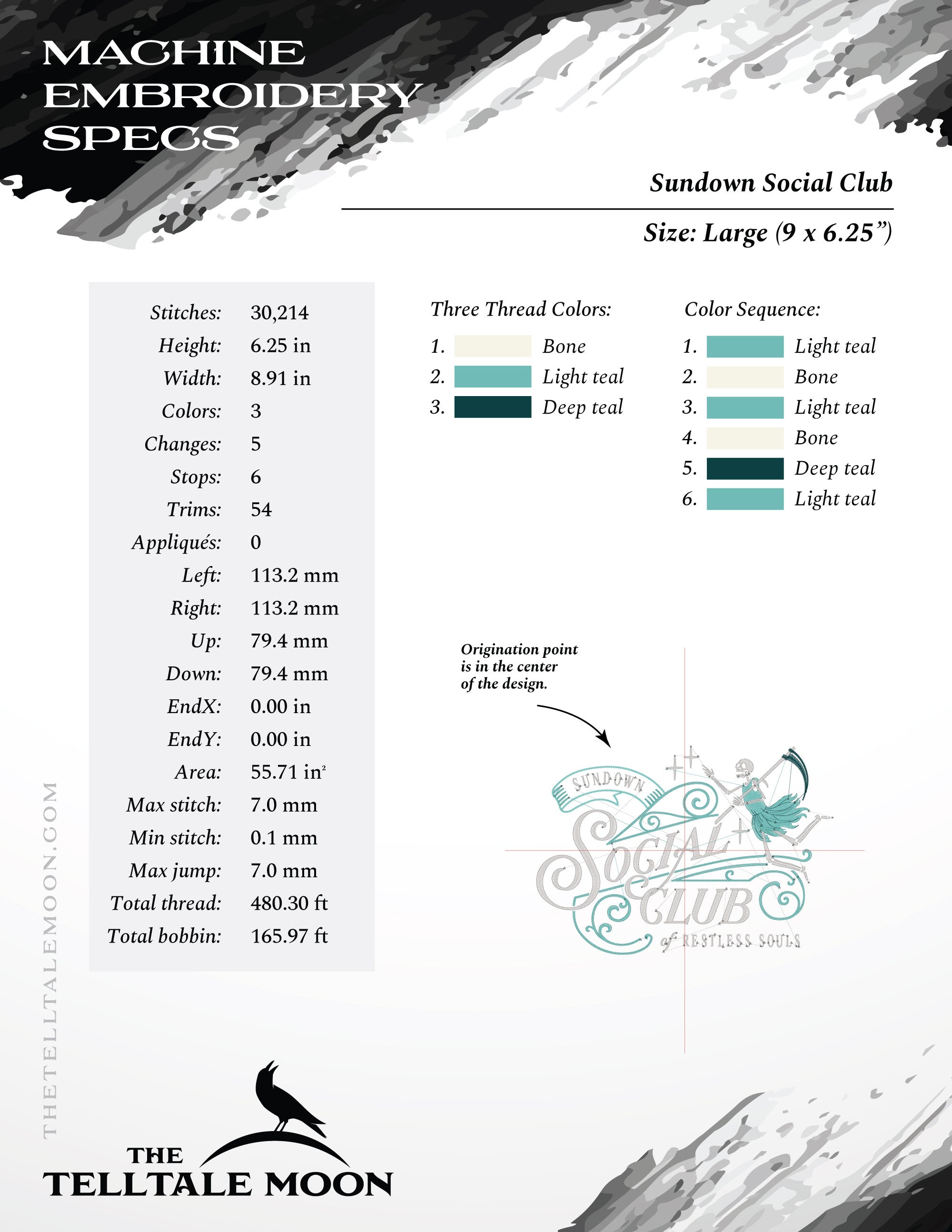 Embroidery: Lowbrow "Sundown Social Club of Restless Souls" - Five Sizes from 7 to 11 Inches