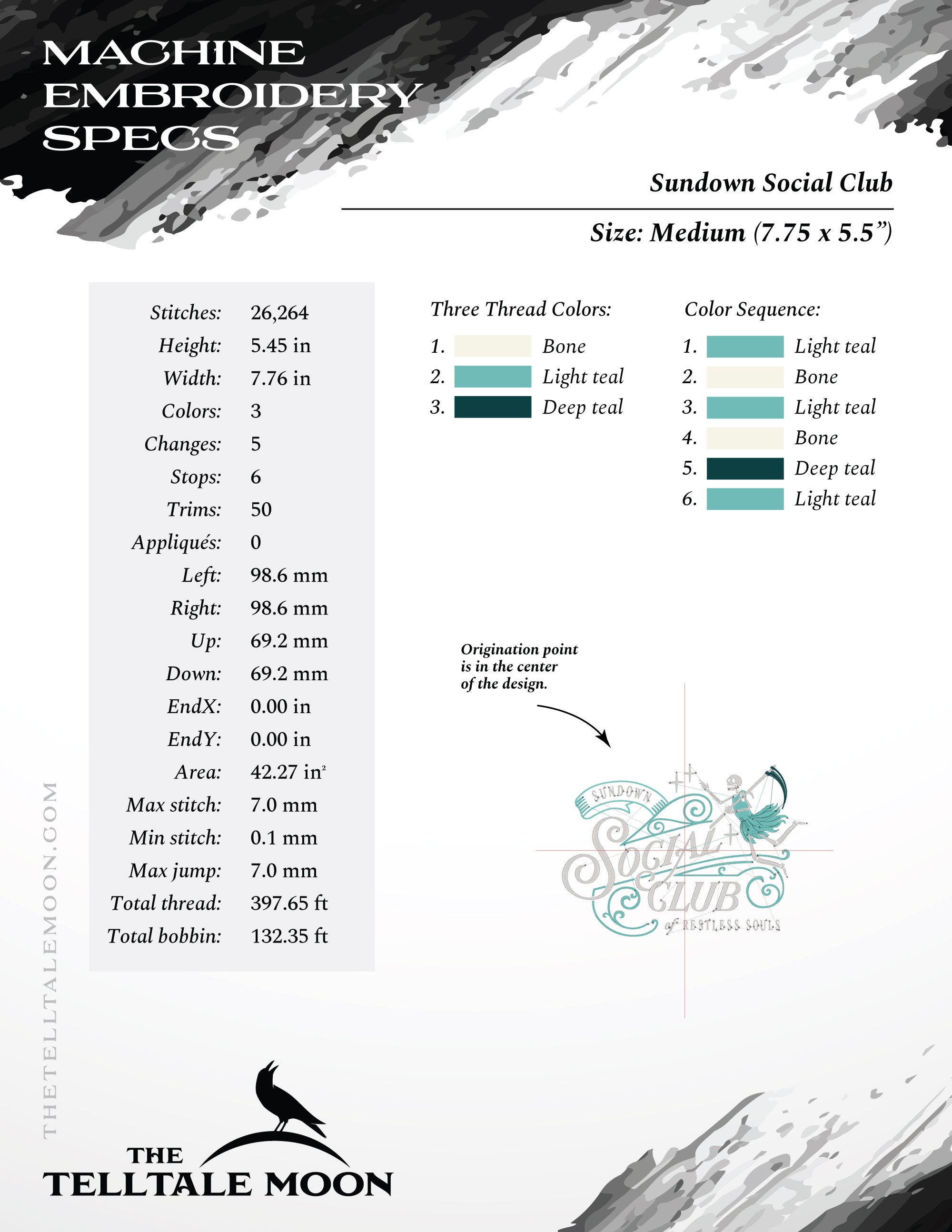 Embroidery: Lowbrow "Sundown Social Club of Restless Souls" - Five Sizes from 7 to 11 Inches