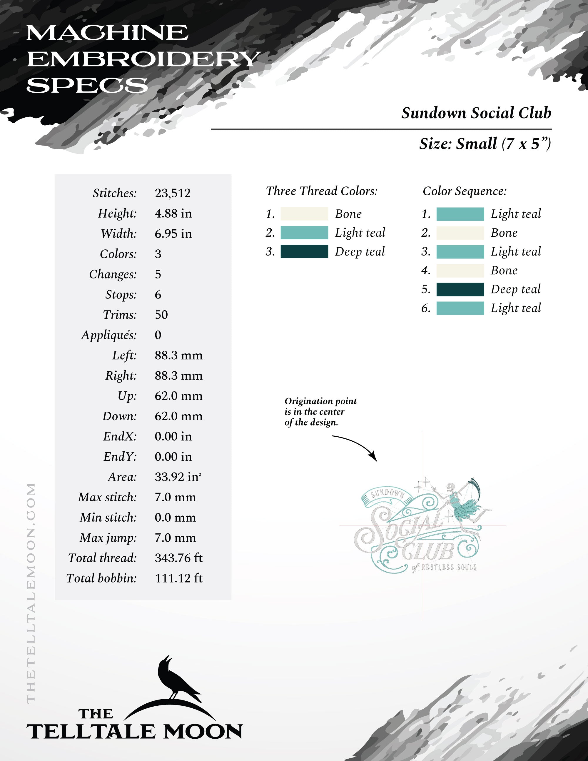 Embroidery: Lowbrow "Sundown Social Club of Restless Souls" - Five Sizes from 7 to 11 Inches