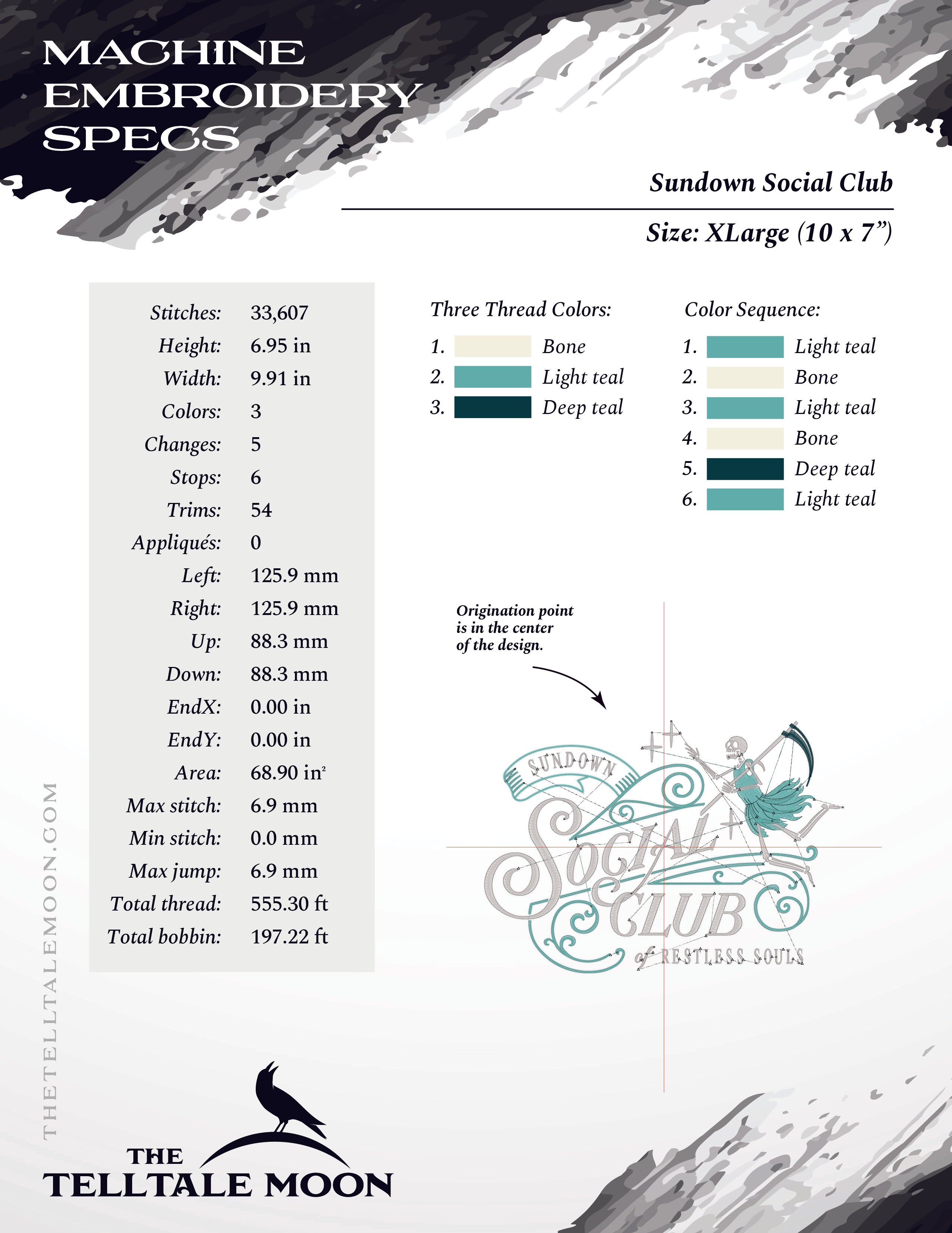 Embroidery: Lowbrow "Sundown Social Club of Restless Souls" - Five Sizes from 7 to 11 Inches