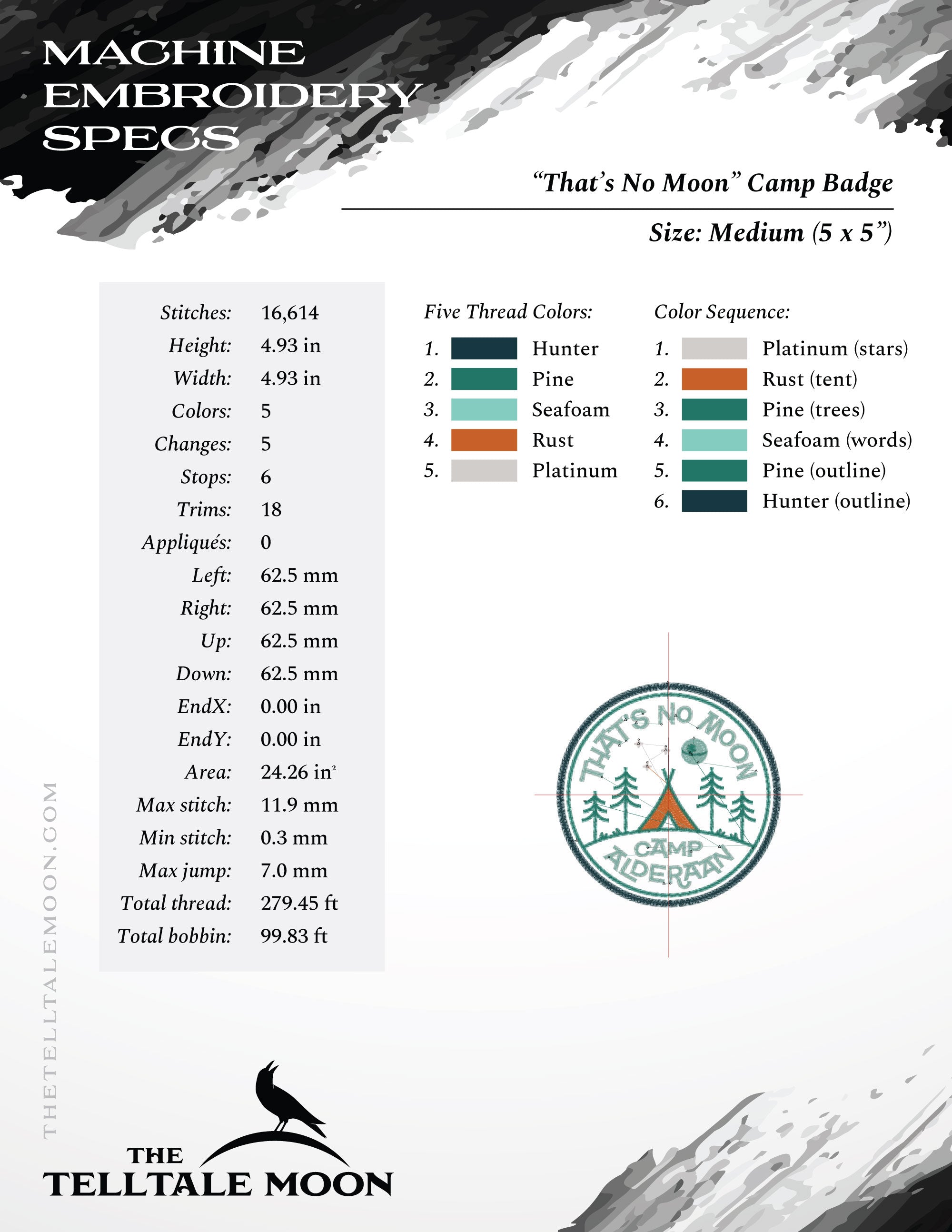 Embroidery: "That's No Moon" Space Camp Design - Eight Sizes 4 to 12 Inches