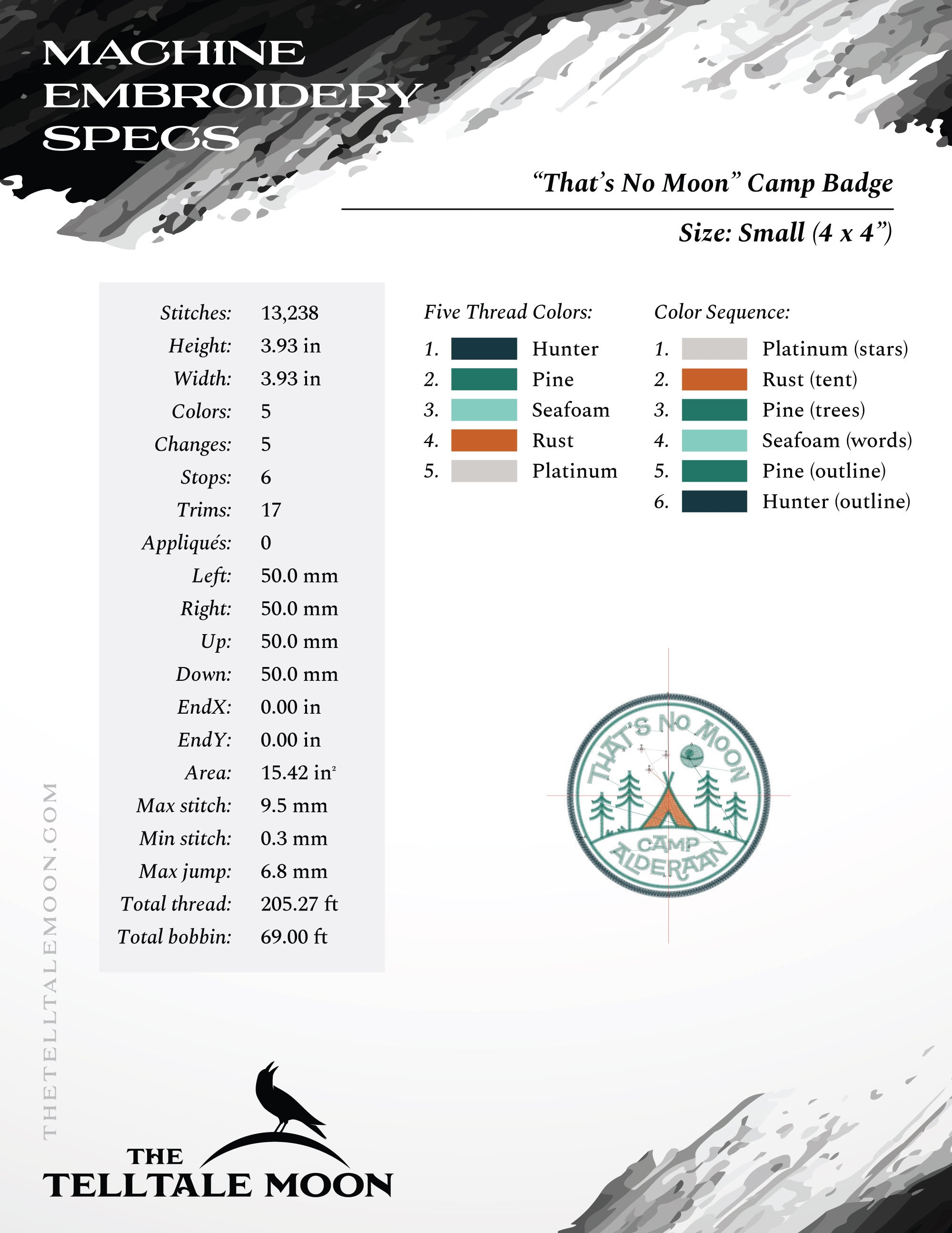 Embroidery: "That's No Moon" Space Camp Design - Eight Sizes 4 to 12 Inches