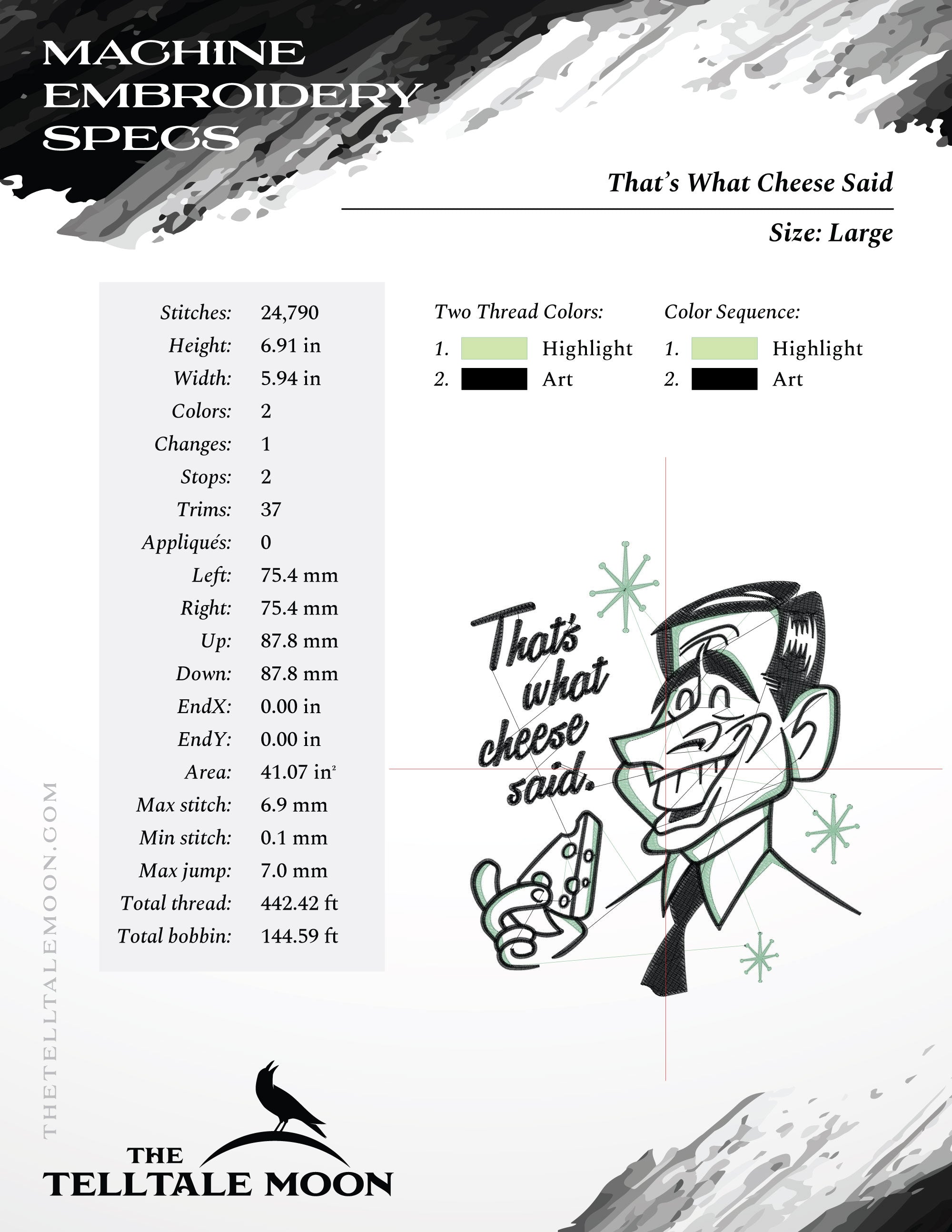 Machine Embroidery: Retro "That's What Cheese Said" Humor (Five Sizes from 5 to 9 Inches Tall)