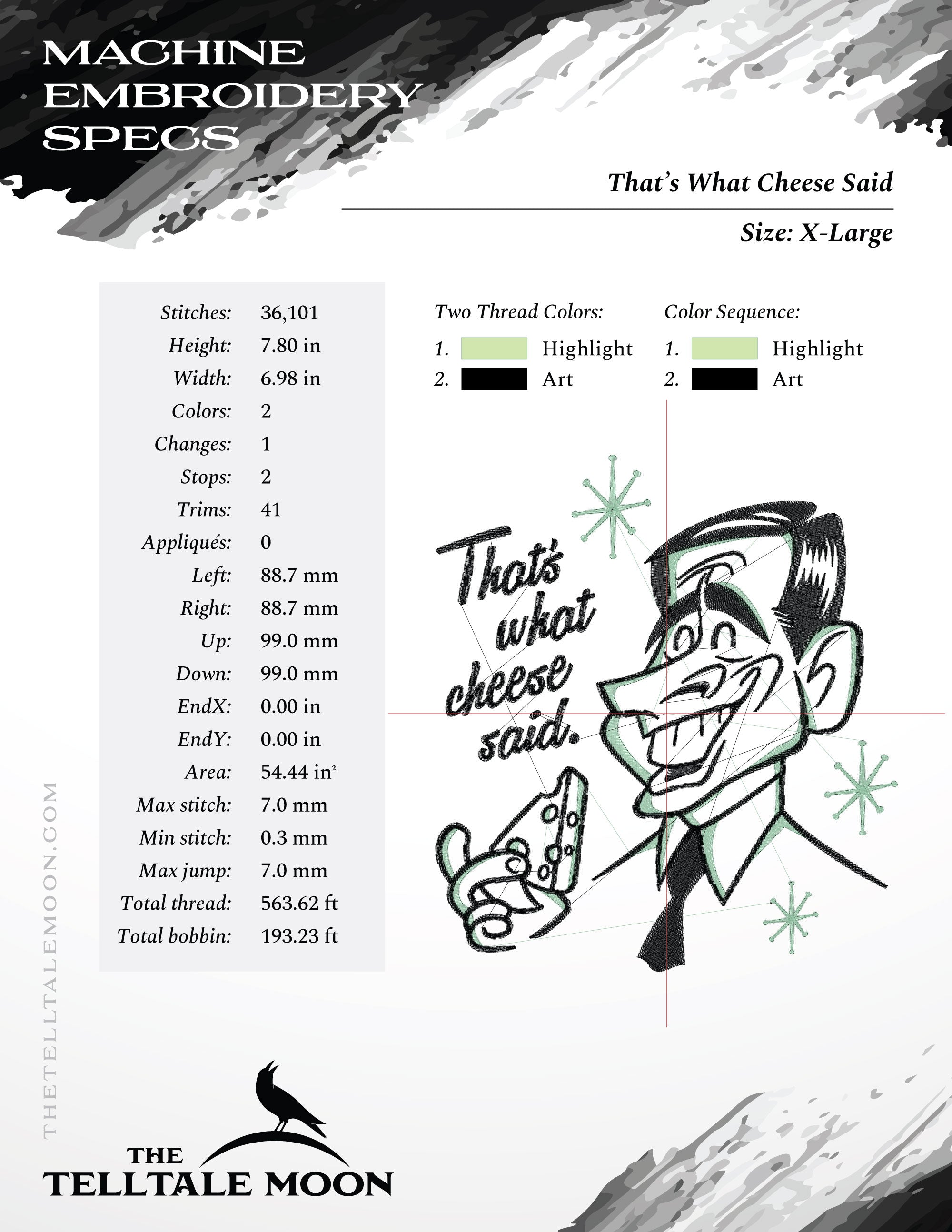 Machine Embroidery: Retro "That's What Cheese Said" Humor (Five Sizes from 5 to 9 Inches Tall)