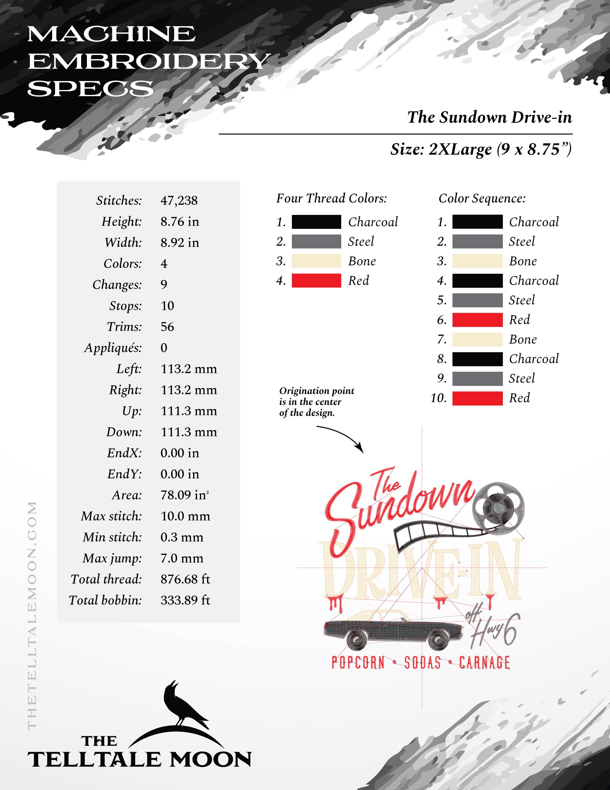 Embroidery Files: "The Sundown Drive-in" 1976-2014 - Six Sizes 5 to 12 Inches Tall