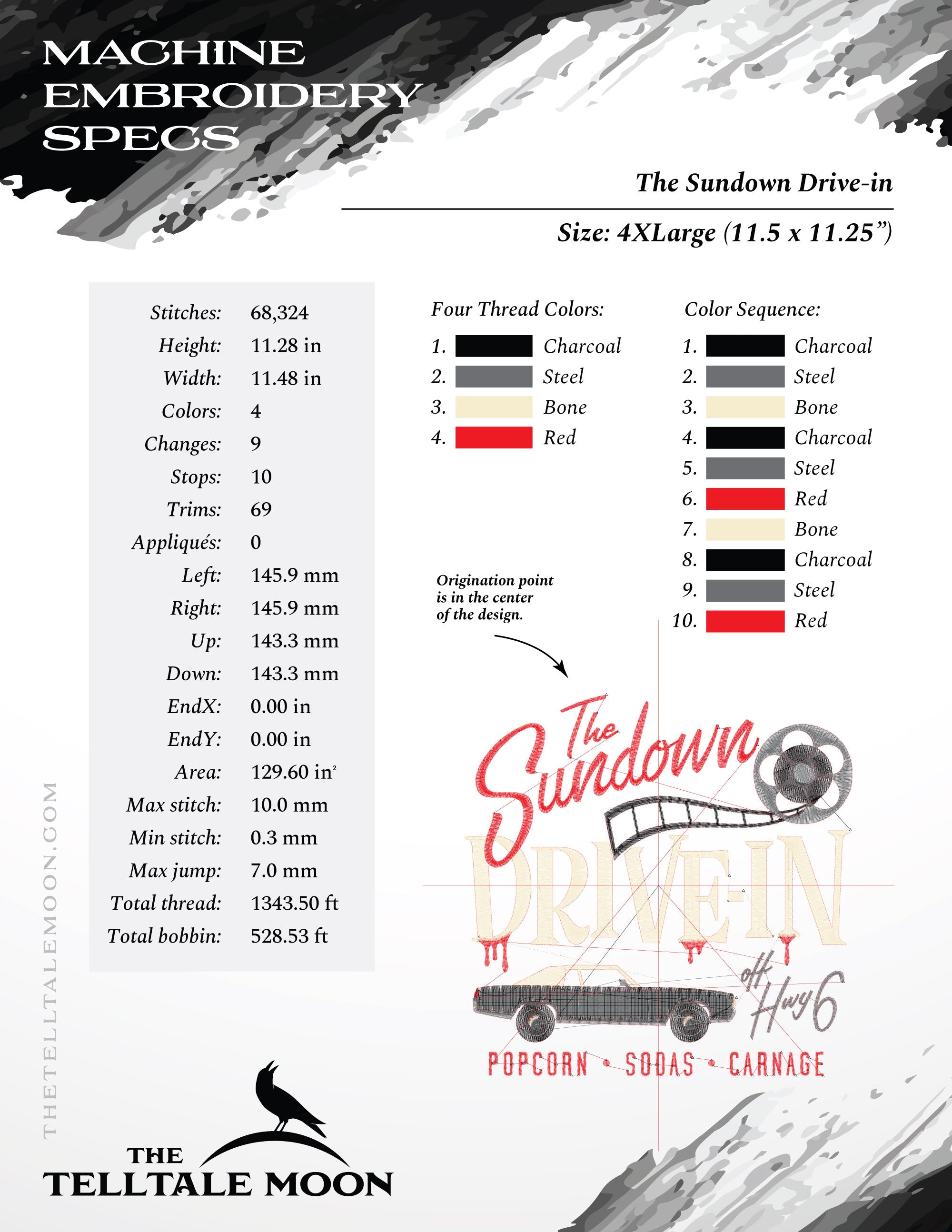 Embroidery Files: "The Sundown Drive-in" 1976-2014 - Six Sizes 5 to 12 Inches Tall
