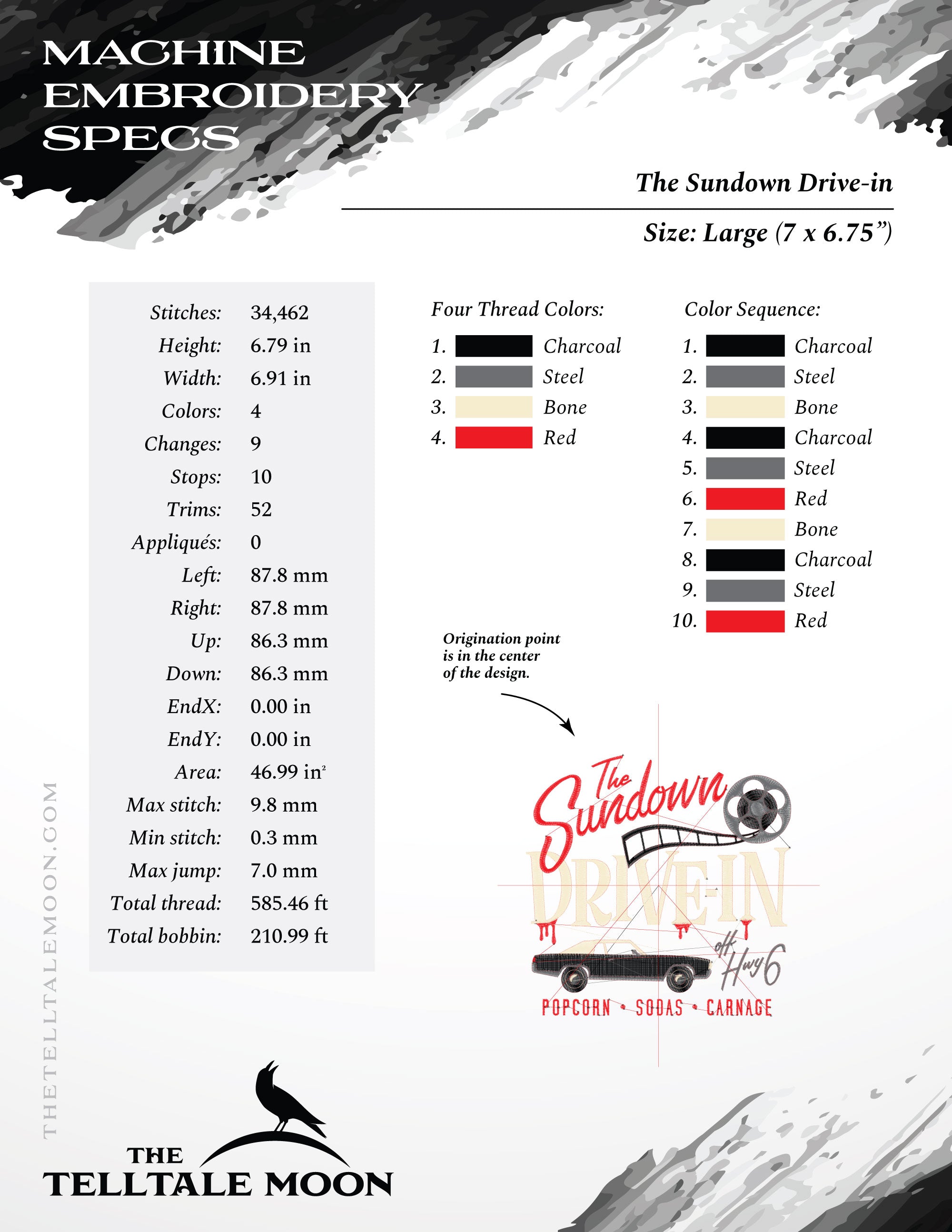 Embroidery Files: "The Sundown Drive-in" 1976-2014 - Six Sizes 5 to 12 Inches Tall