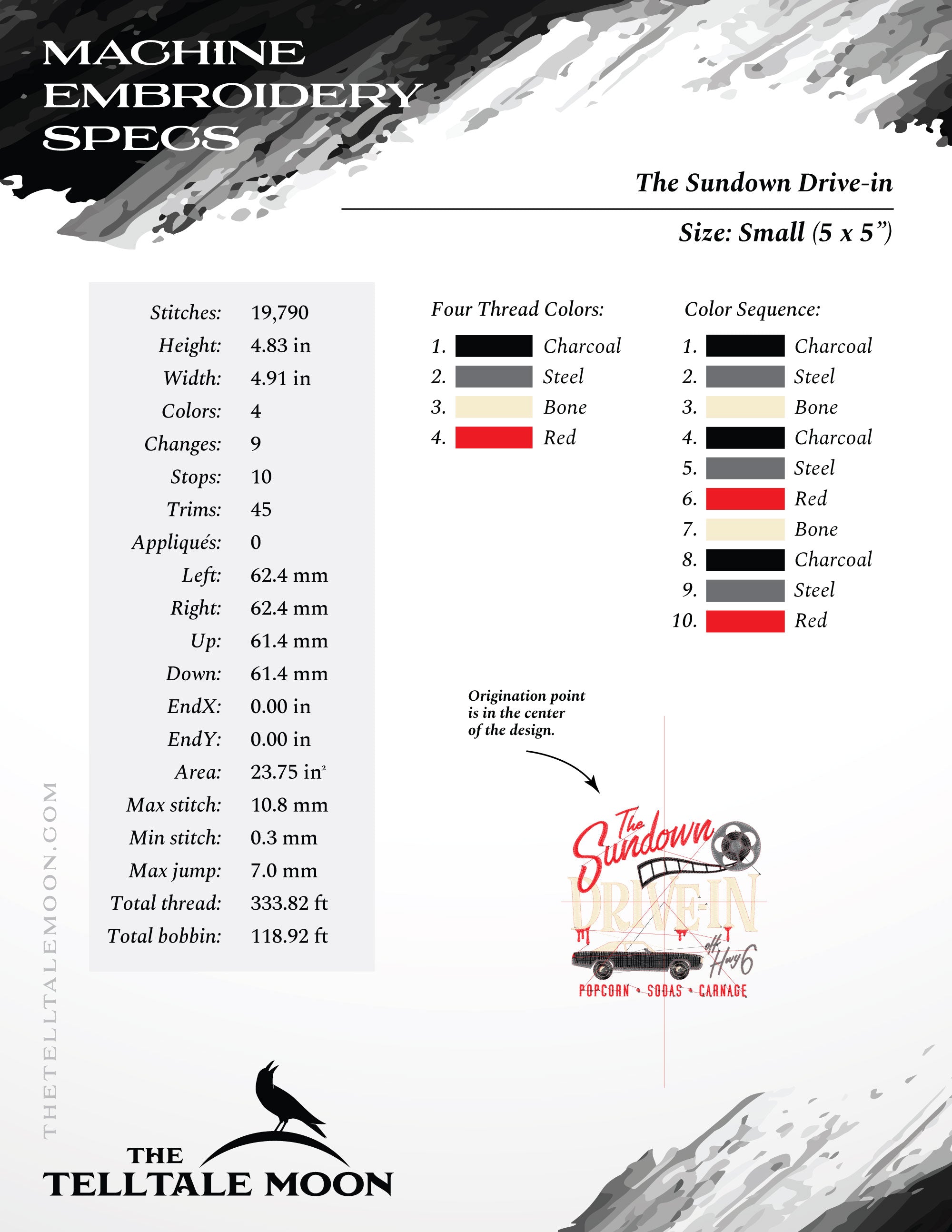 Embroidery Files: "The Sundown Drive-in" 1976-2014 - Six Sizes 5 to 12 Inches Tall