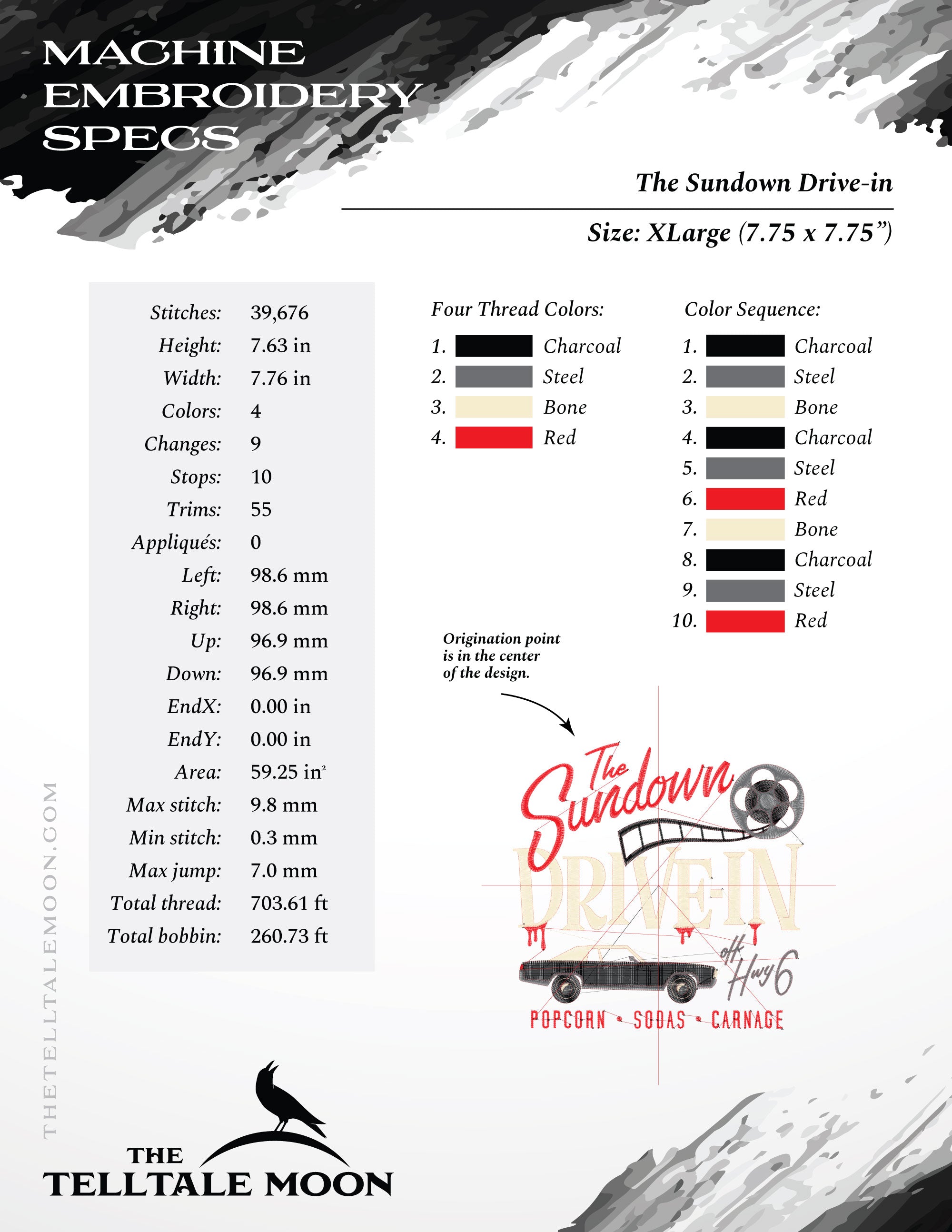 Embroidery Files: "The Sundown Drive-in" 1976-2014 - Six Sizes 5 to 12 Inches Tall