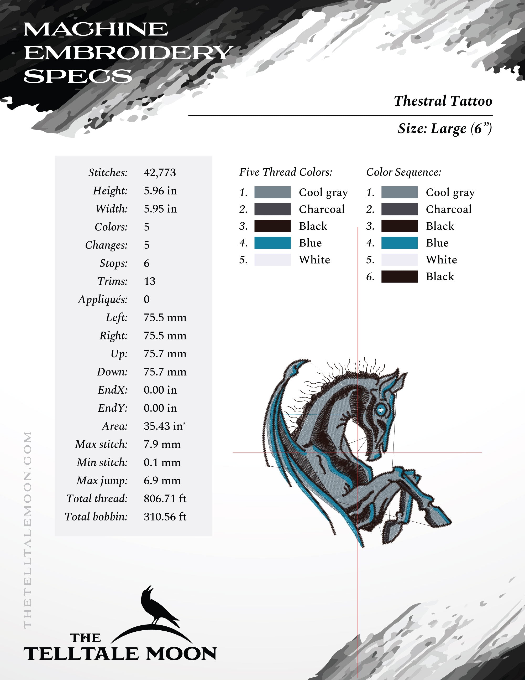 Embroidery Files: Magical Skeletal Horse in Three Sizes (4, 5, 6 Inches)