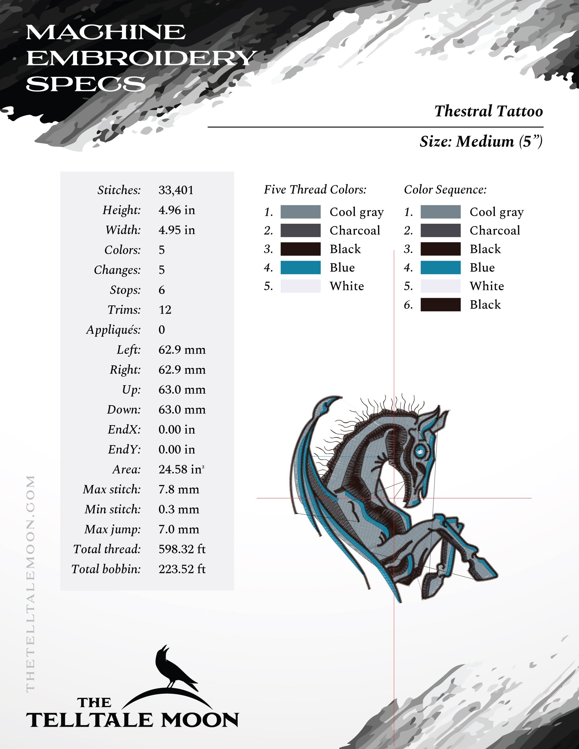 Embroidery Files: Magical Skeletal Horse in Three Sizes (4, 5, 6 Inches)